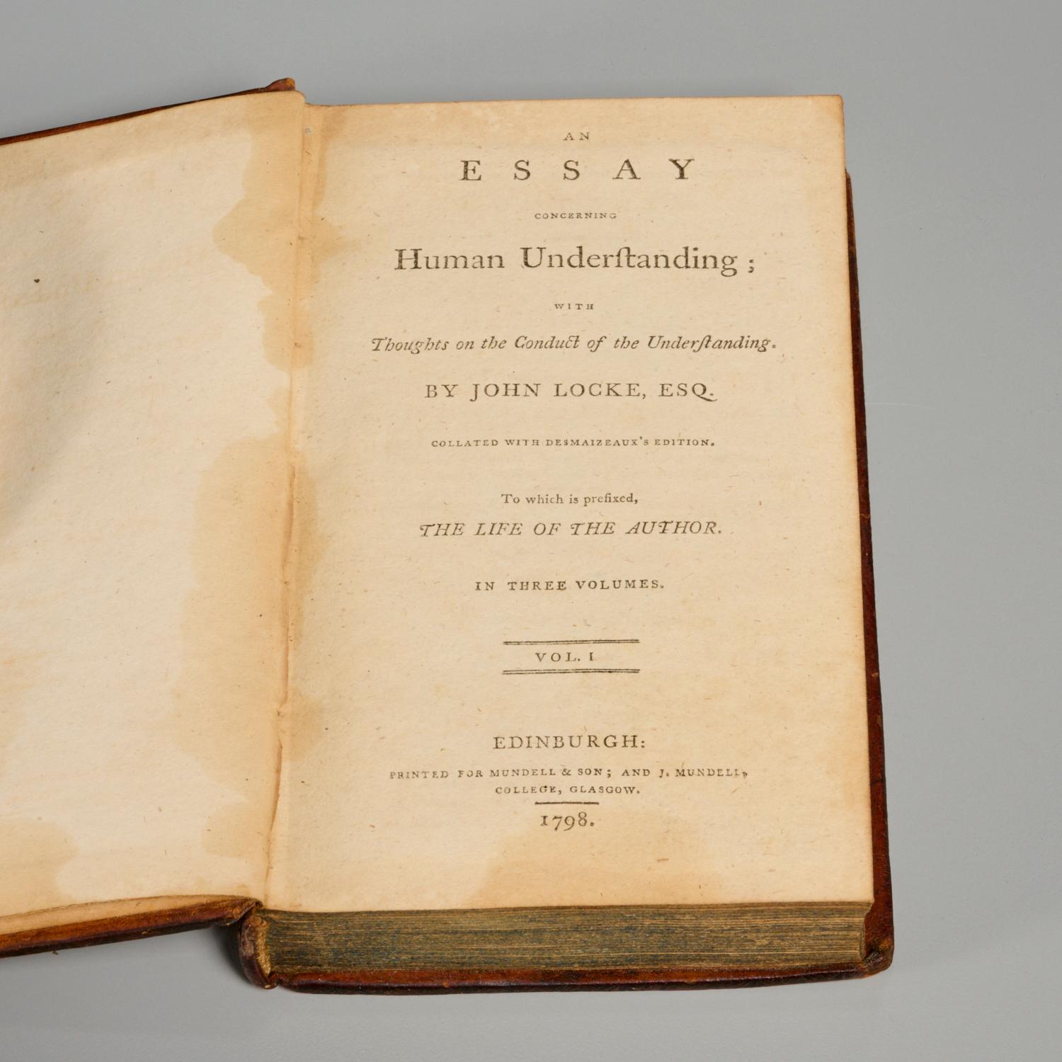 Scottish John Locke, Essay Concerning Human Understanding, 3 Volumes 1798 and 1801 For Sale