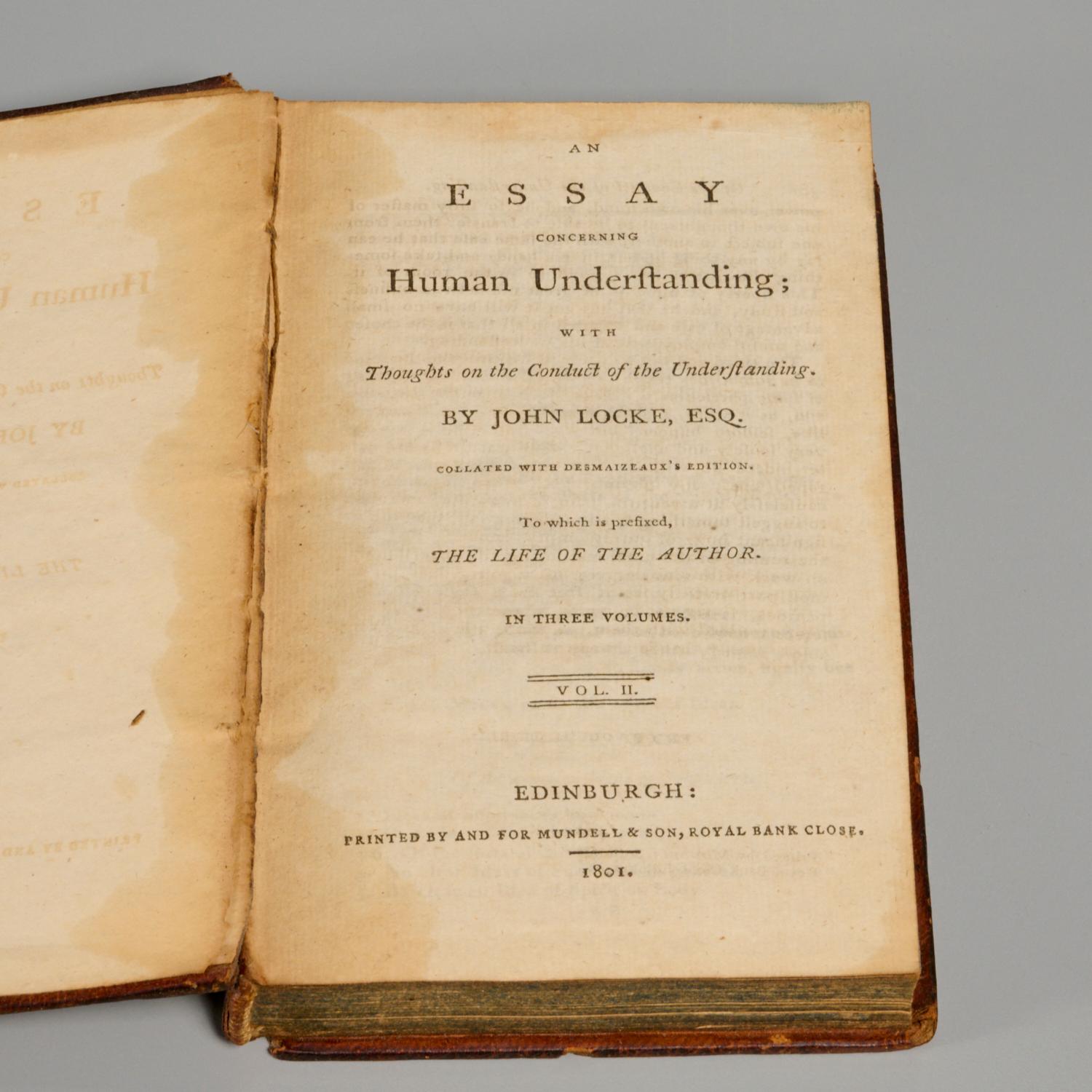 Fin du XVIIIe siècle John Locke, Essay Concerning Human Understanding, 3 Volumes 1798 et 1801 en vente