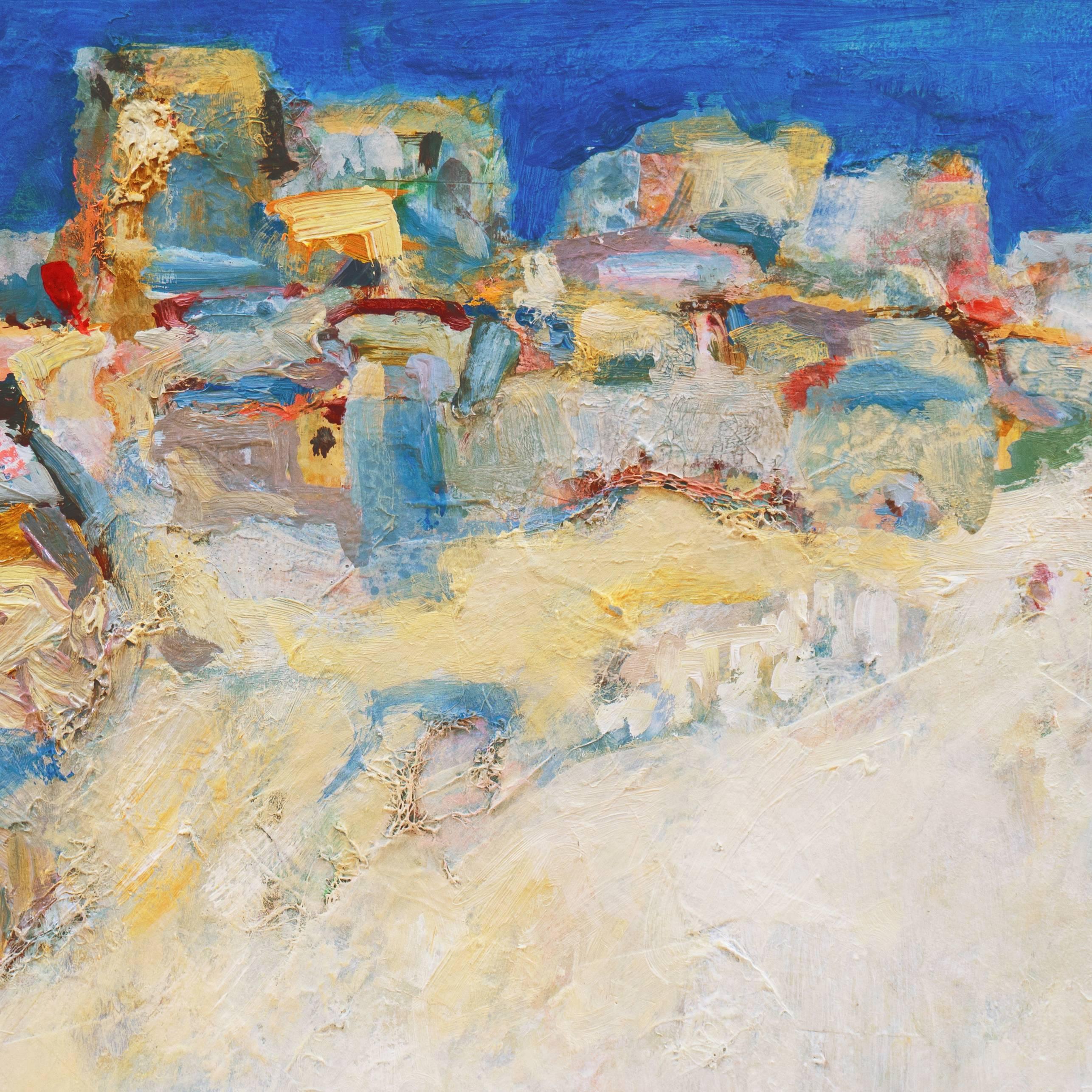 'Aegean Blue', Crete, Greece, Post-Impressionist landscape - Beige Landscape Painting by John Loeb