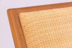 John Louis Graz Chaise Longue c. 1950s Curved Wood & Inset Woven Raffia Modern