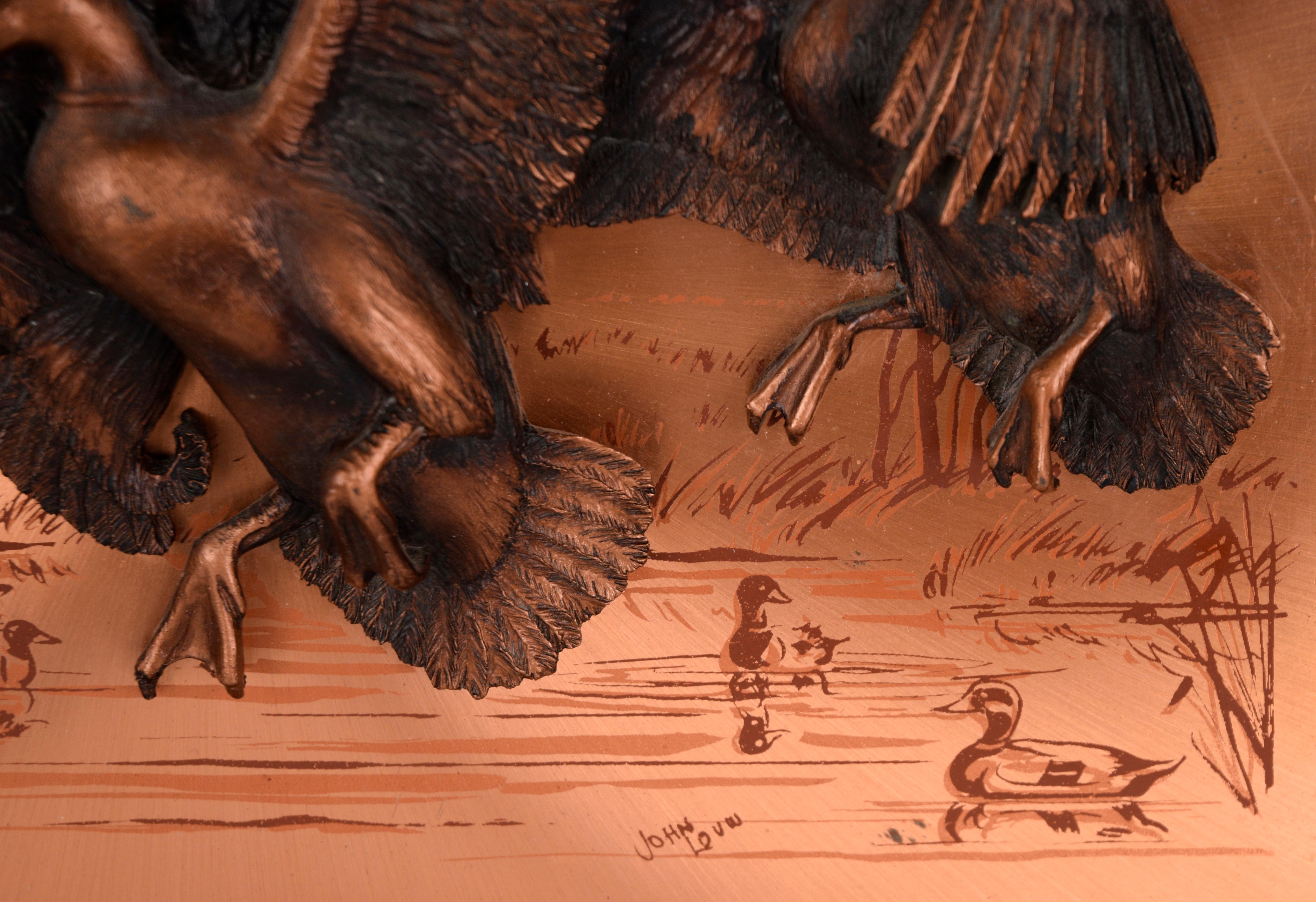 Tre anatre in volo - Scultura originale in rame 3D di John Louw 5