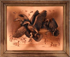 Three Ducks In Flight - Original John Louw 3D Copper Sculpture