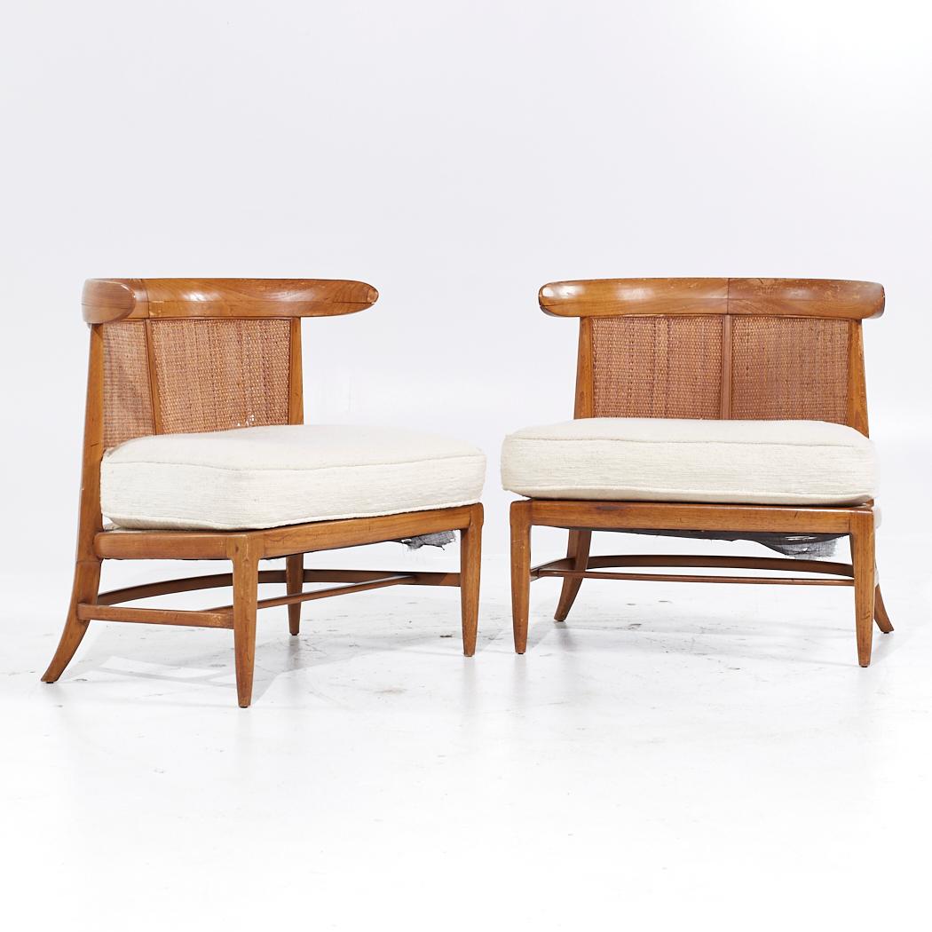 John Lubberts and Lambert Mulder for Tomlinson Mid Century Cane and Walnut Slipper Chairs - Pair

Each chair measures: 28 wide x 24 deep x 28.25 high, with a seat height of 17 inches

All pieces of furniture can be had in what we call restored