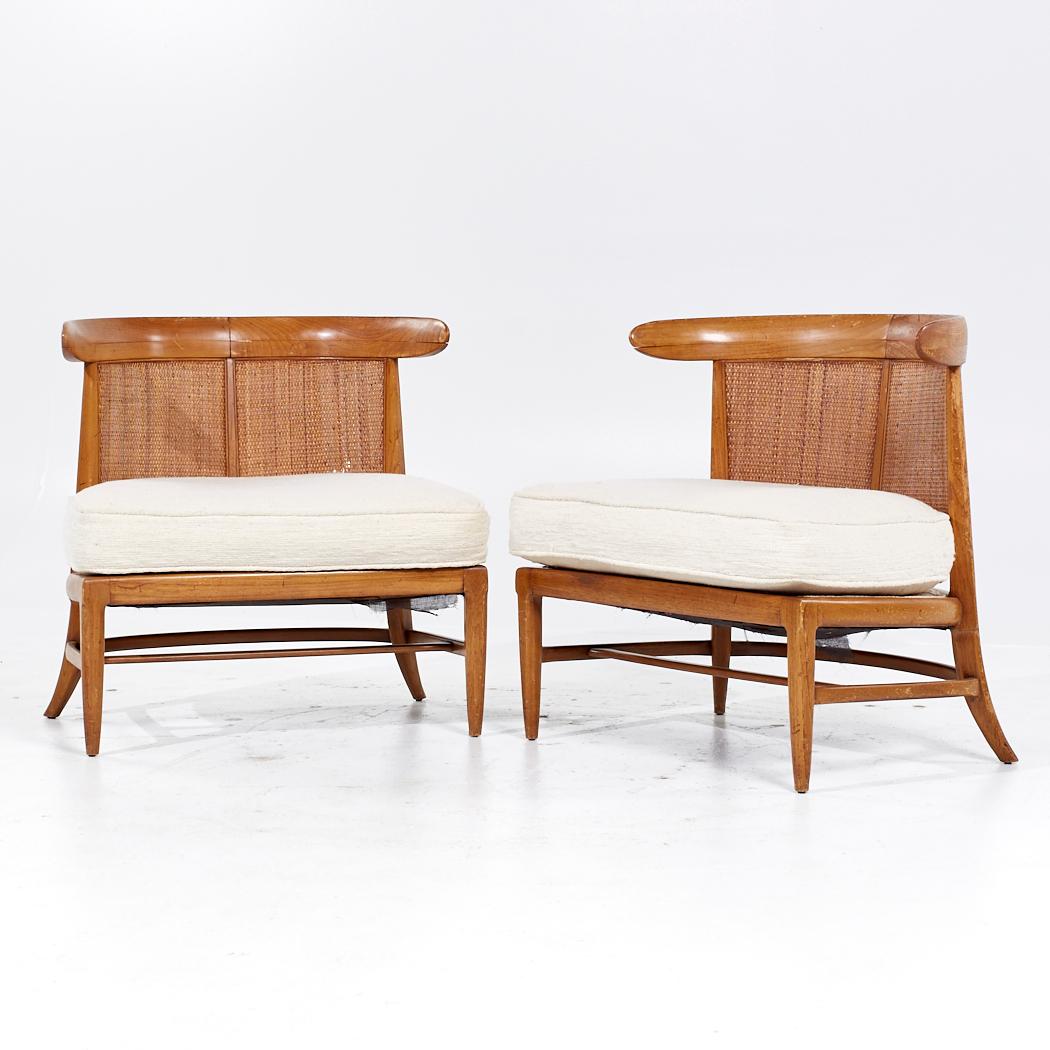 Mid-Century Modern John Lubberts Lambert Mulder for Tomlinson MCM Cane Walnut Slipper Chair - Pair For Sale