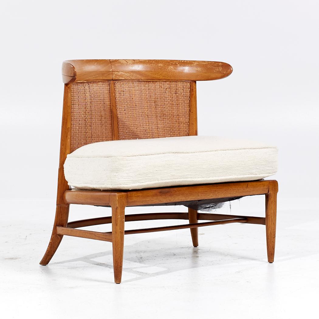 American John Lubberts Lambert Mulder for Tomlinson MCM Cane Walnut Slipper Chair - Pair For Sale