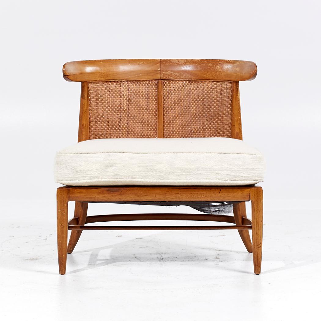 John Lubberts Lambert Mulder for Tomlinson MCM Cane Walnut Slipper Chair - Pair In Good Condition For Sale In Countryside, IL