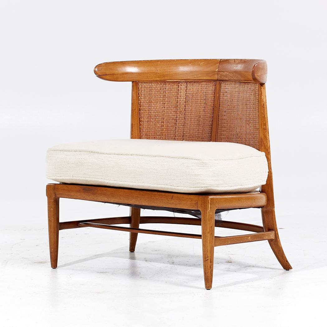 Late 20th Century John Lubberts Lambert Mulder for Tomlinson MCM Cane Walnut Slipper Chair - Pair For Sale