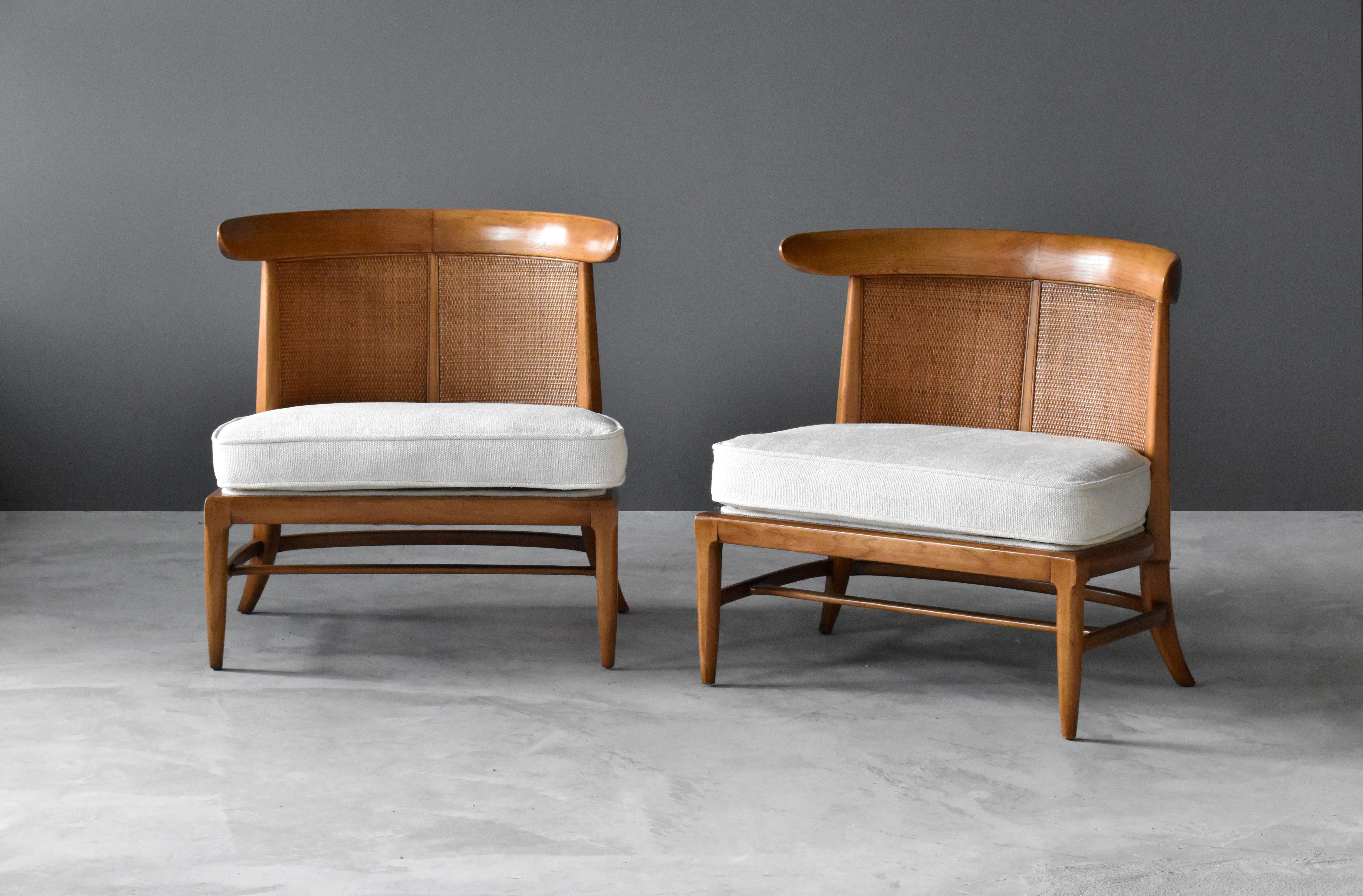 Mid-Century Modern John Lubberts & Lambert Mulder for Tomlinson, Slipper Chairs, Cane, Walnut, 1950