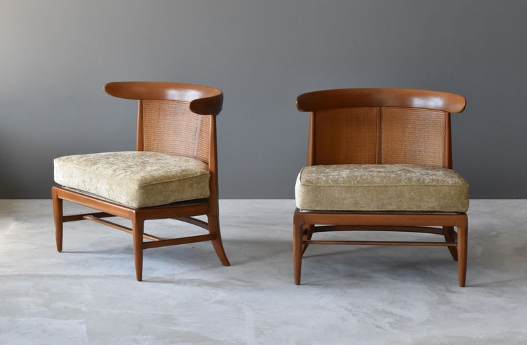 Mid-Century Modern John Lubberts & Lambert Mulder for Tomlinson, Slipper Chairs, Cane, Walnut, 1950 For Sale