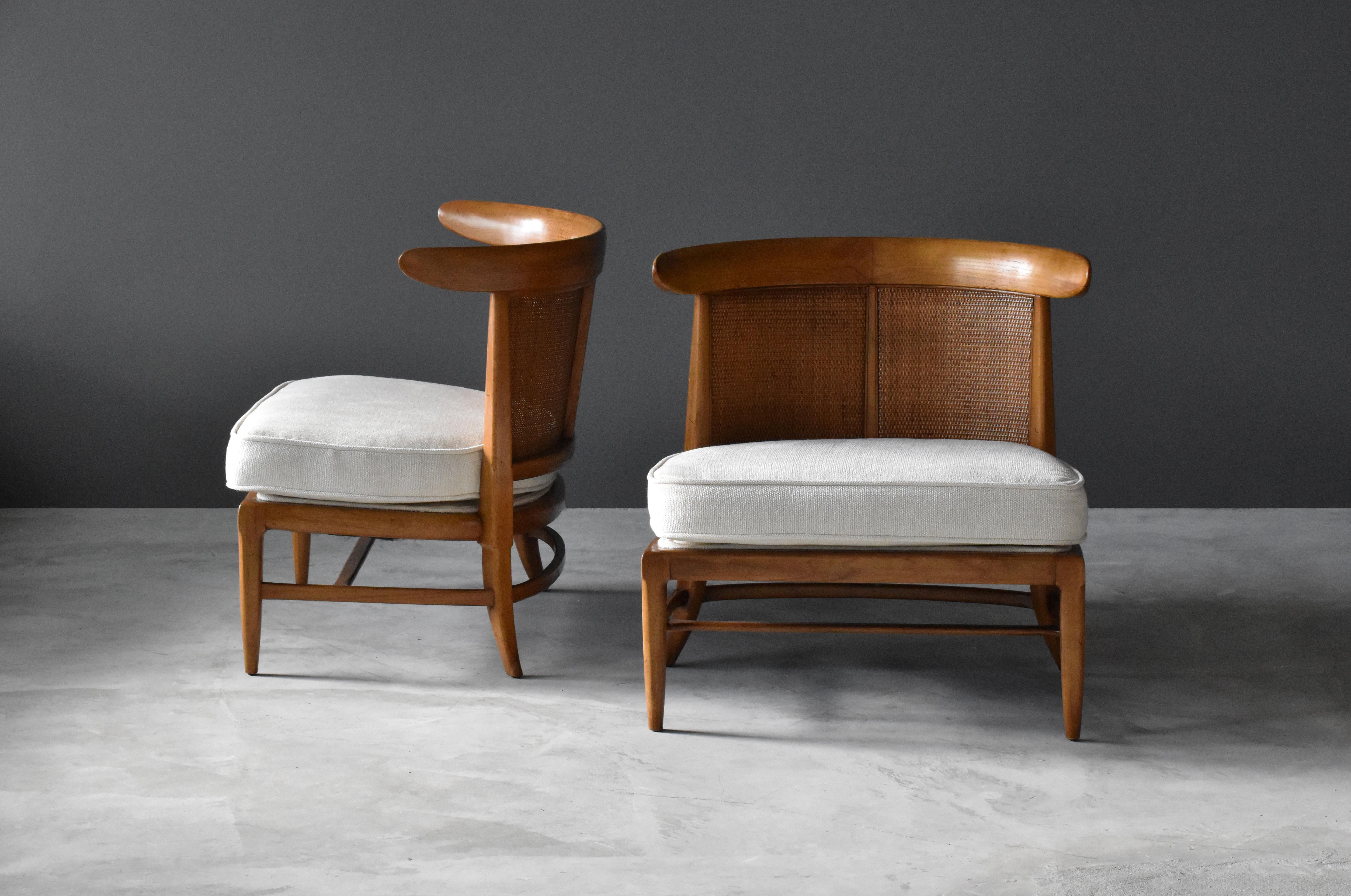 John Lubberts & Lambert Mulder for Tomlinson, Slipper Chairs, Cane, Walnut, 1950 In Good Condition In High Point, NC