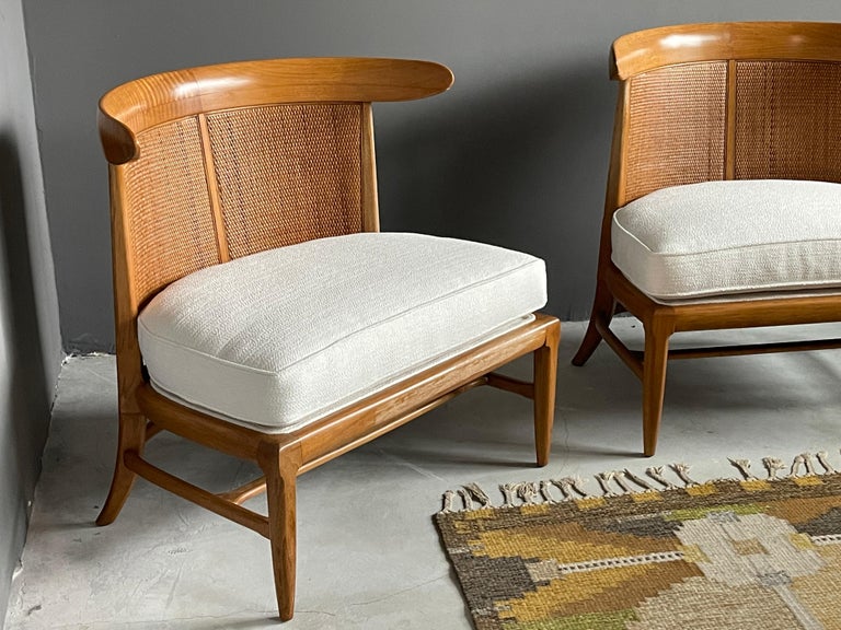 Fabric John Lubberts & Lambert Mulder for Tomlinson, Slipper Chairs, Cane, Walnut, 1950