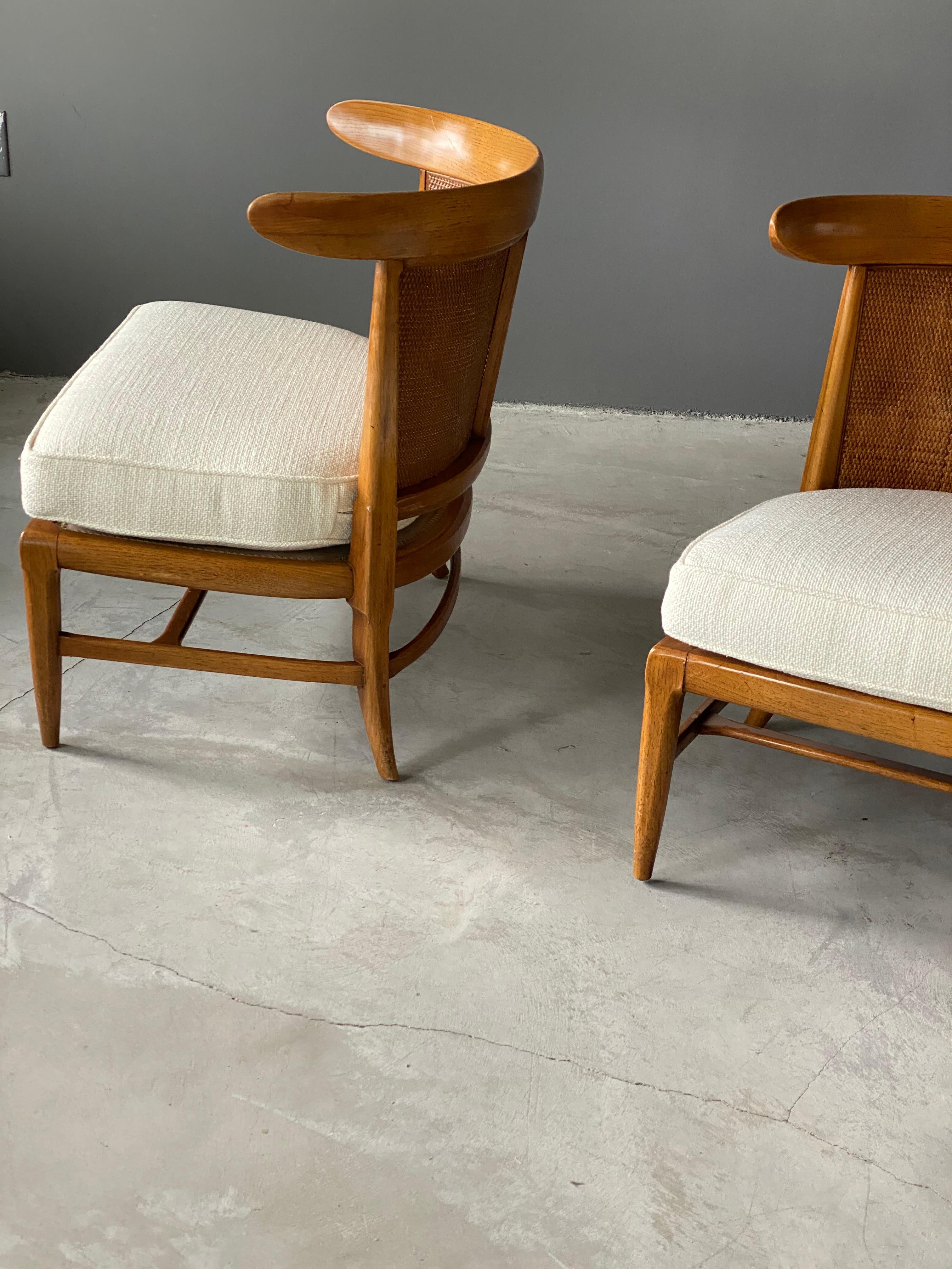 Fabric John Lubberts & Lambert Mulder for Tomlinson, Slipper Chairs, Cane, Walnut, 1950