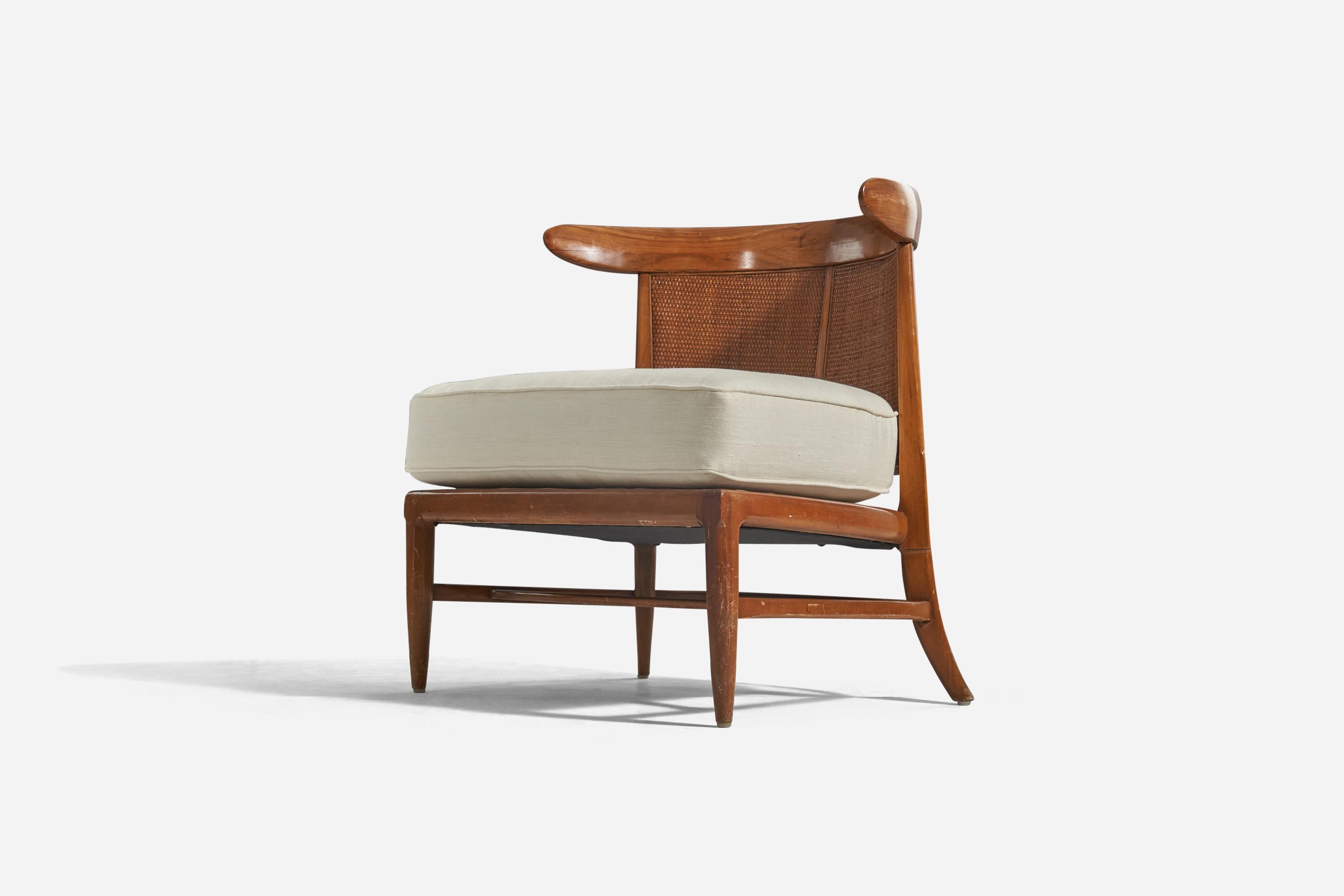 Mid-Century Modern John Lubberts & Lambert Mulder, Slipper Chair, Cane, Walnut, Tomlinson, US, 1950