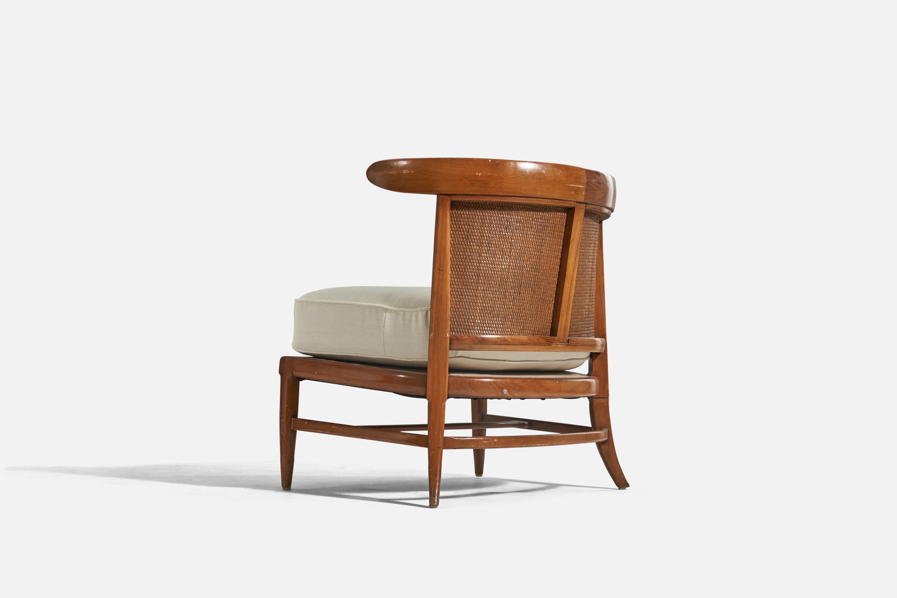 American John Lubberts & Lambert Mulder, Slipper Chair, Cane, Walnut, Tomlinson, US, 1950