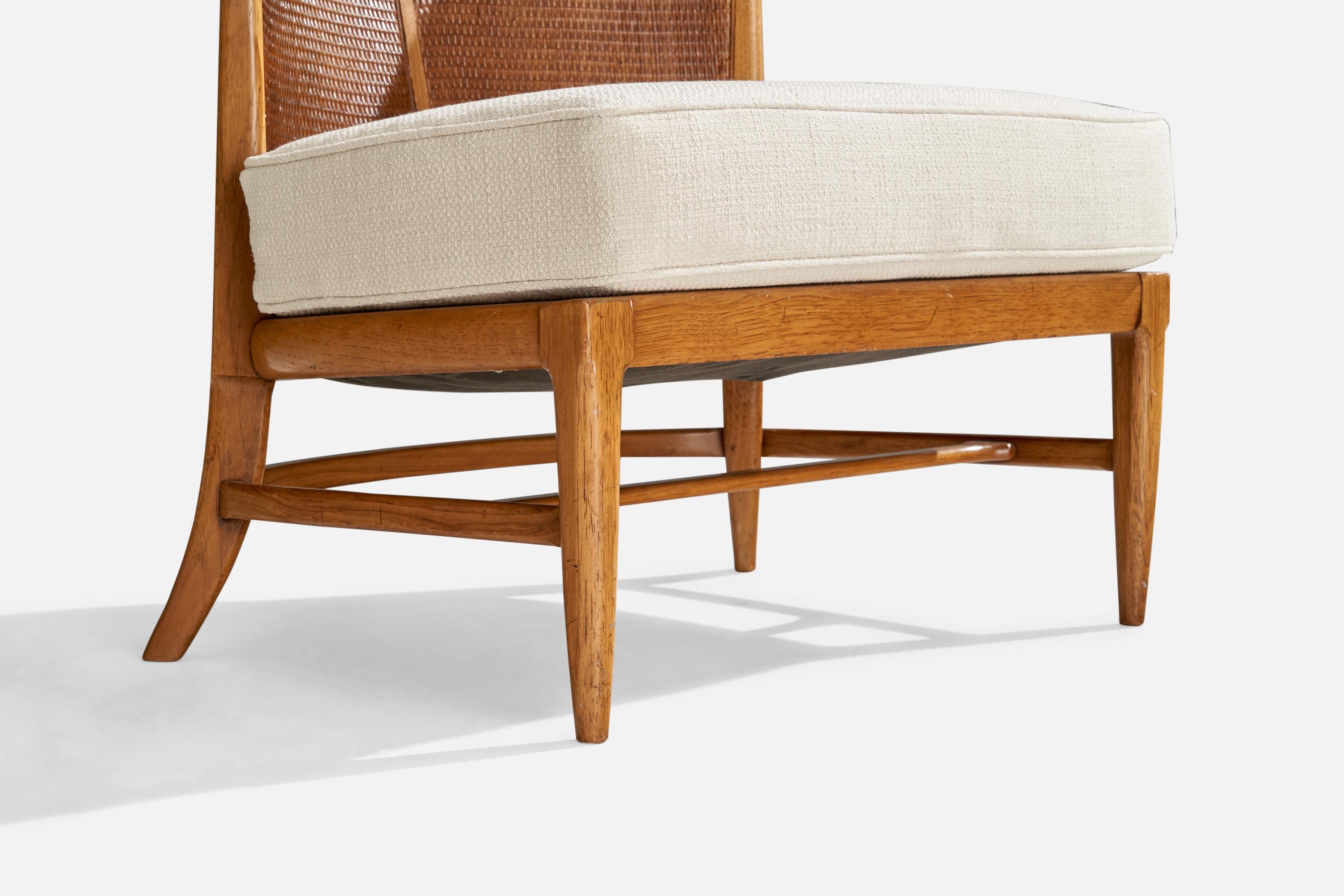 John Lubberts & Lambert Mulder, Slipper Chair, Walnut, Cane, Fabric, USA, 1950s 4