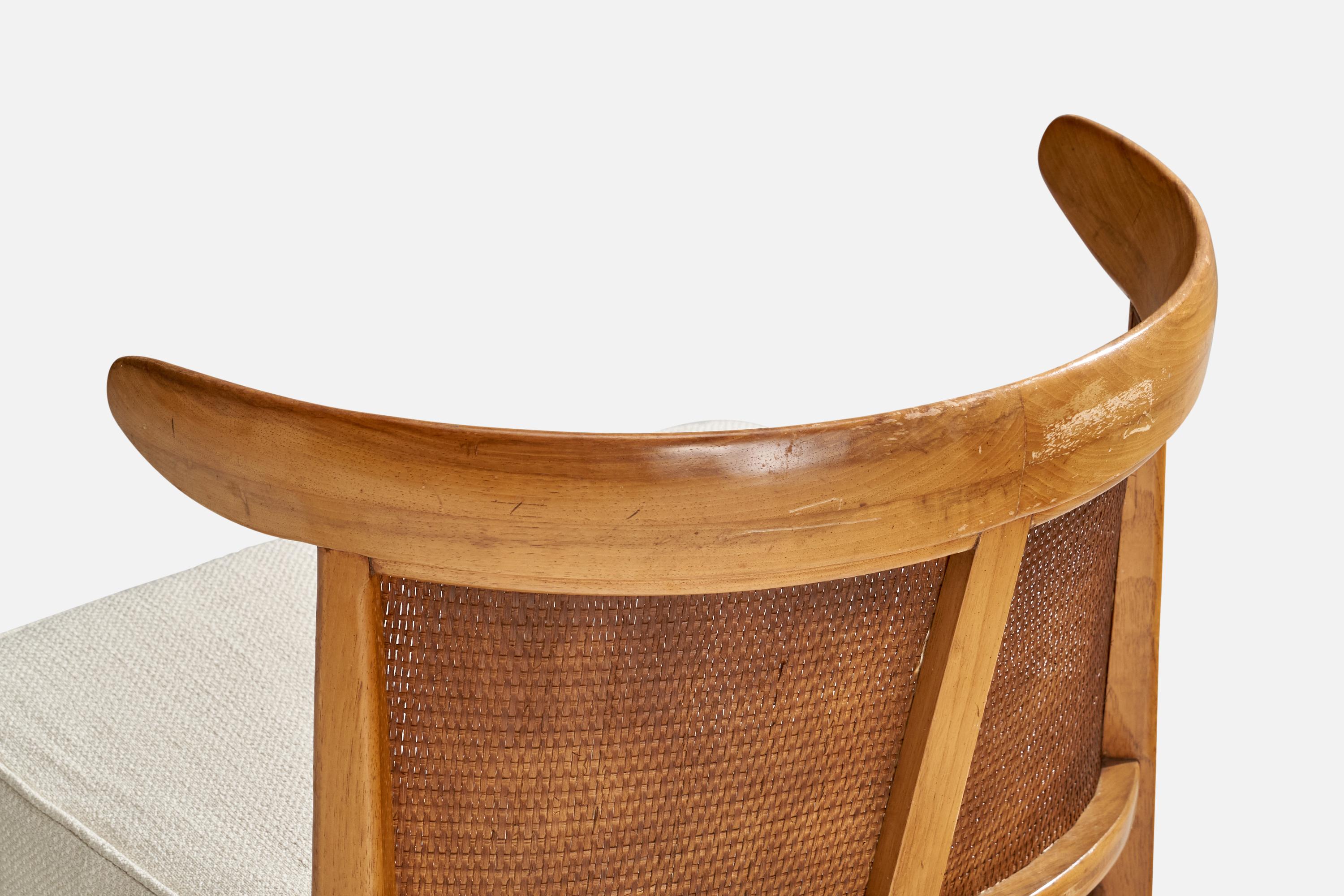 John Lubberts & Lambert Mulder, Slipper Chair, Walnut, Cane, Fabric, USA, 1950s 6