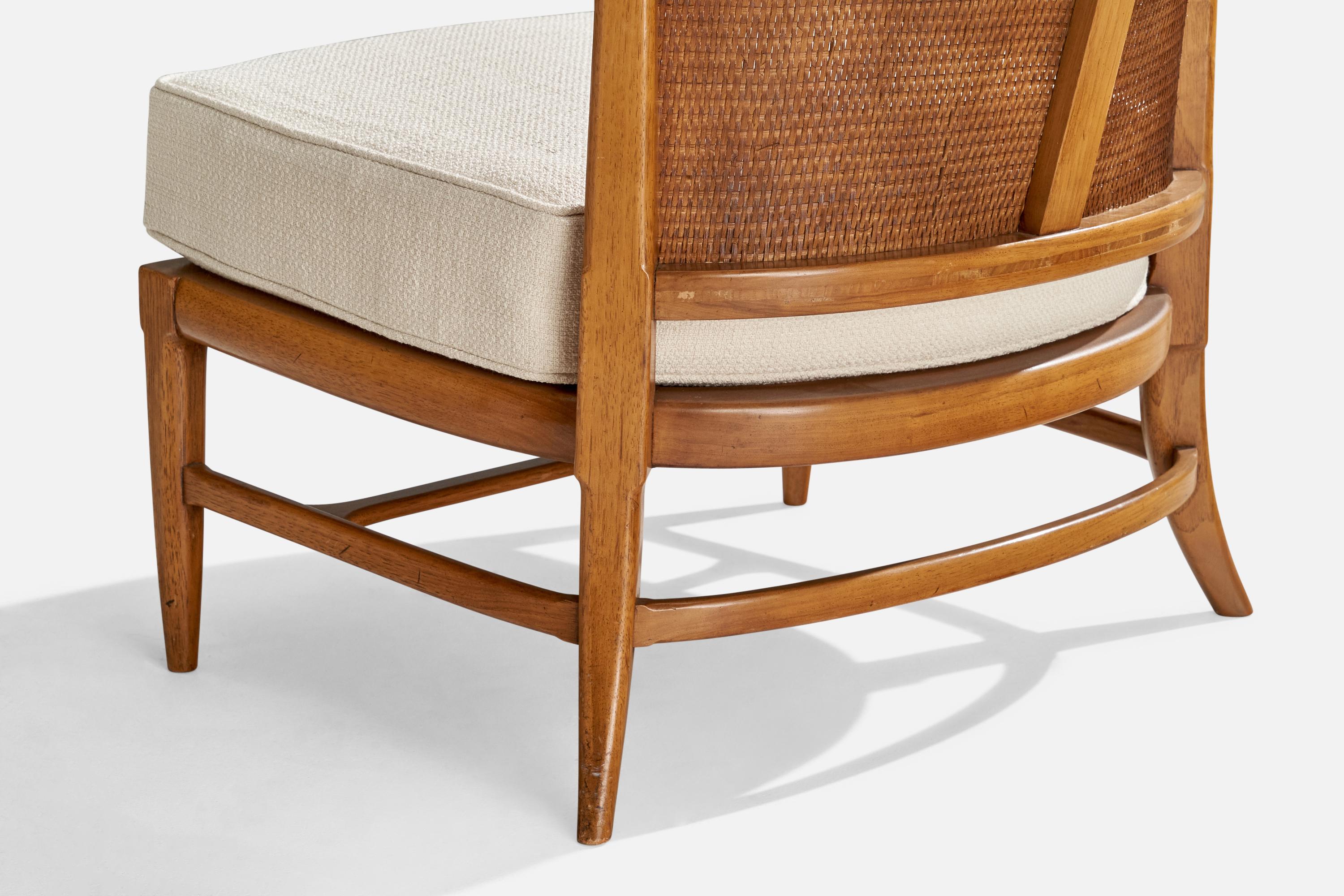 John Lubberts & Lambert Mulder, Slipper Chair, Walnut, Cane, Fabric, USA, 1950s 7