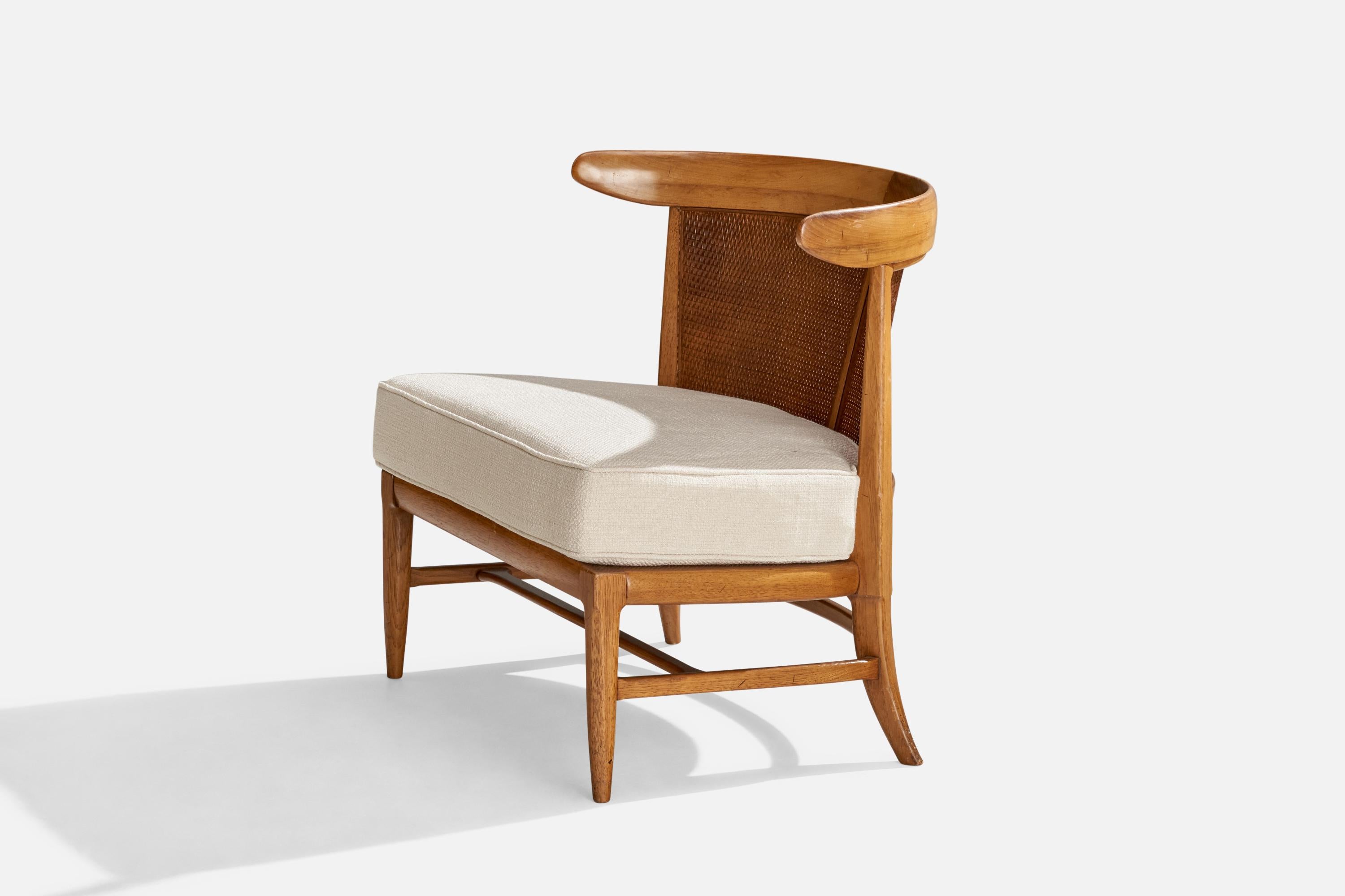 Scandinavian Modern John Lubberts & Lambert Mulder, Slipper Chair, Walnut, Cane, Fabric, USA, 1950s
