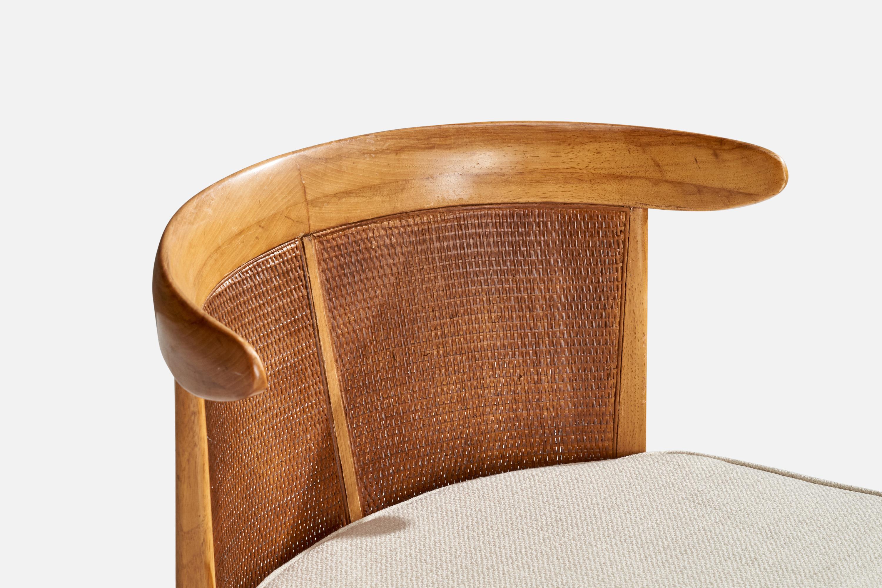 John Lubberts & Lambert Mulder, Slipper Chair, Walnut, Cane, Fabric, USA, 1950s 1