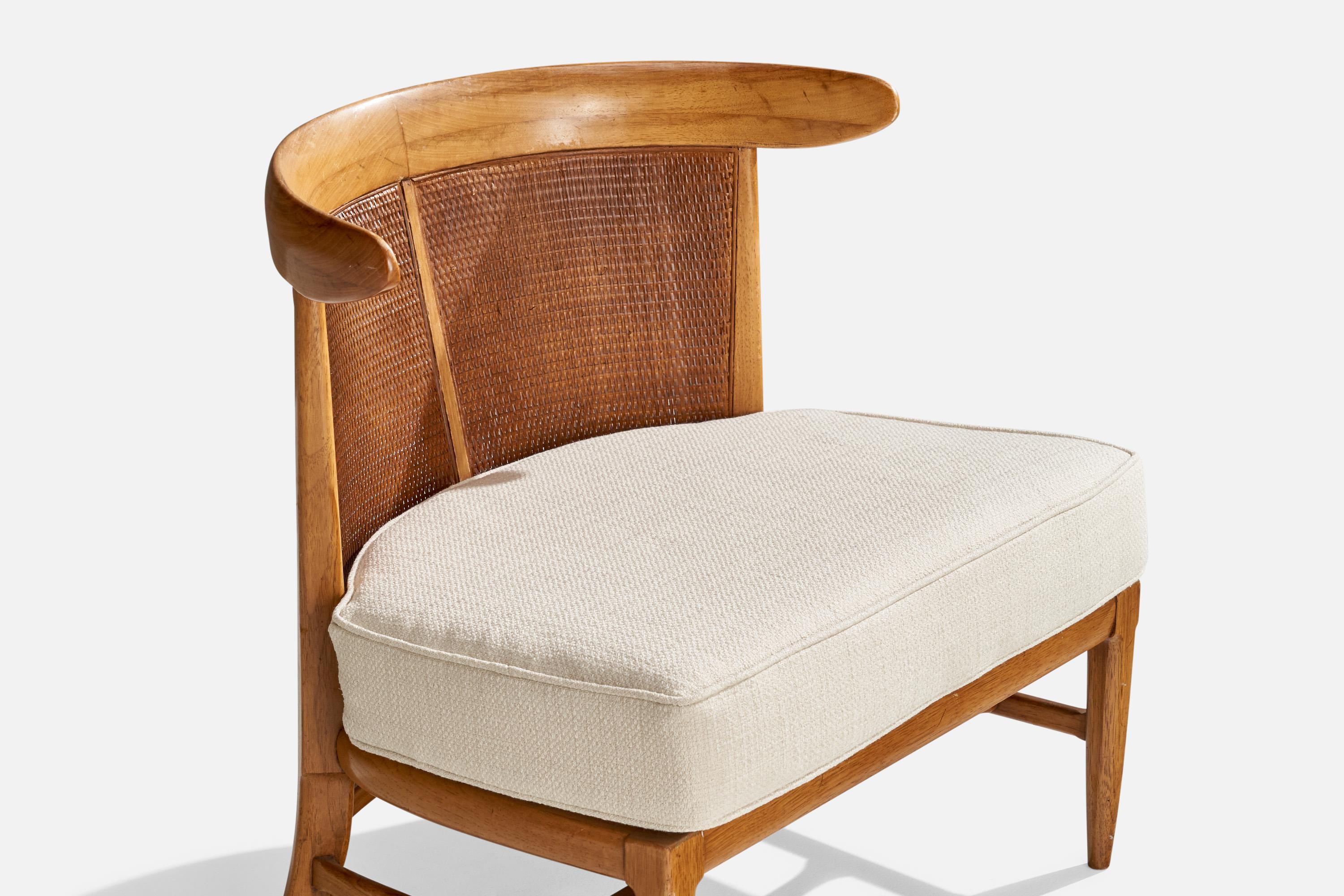 John Lubberts & Lambert Mulder, Slipper Chair, Walnut, Cane, Fabric, USA, 1950s 2