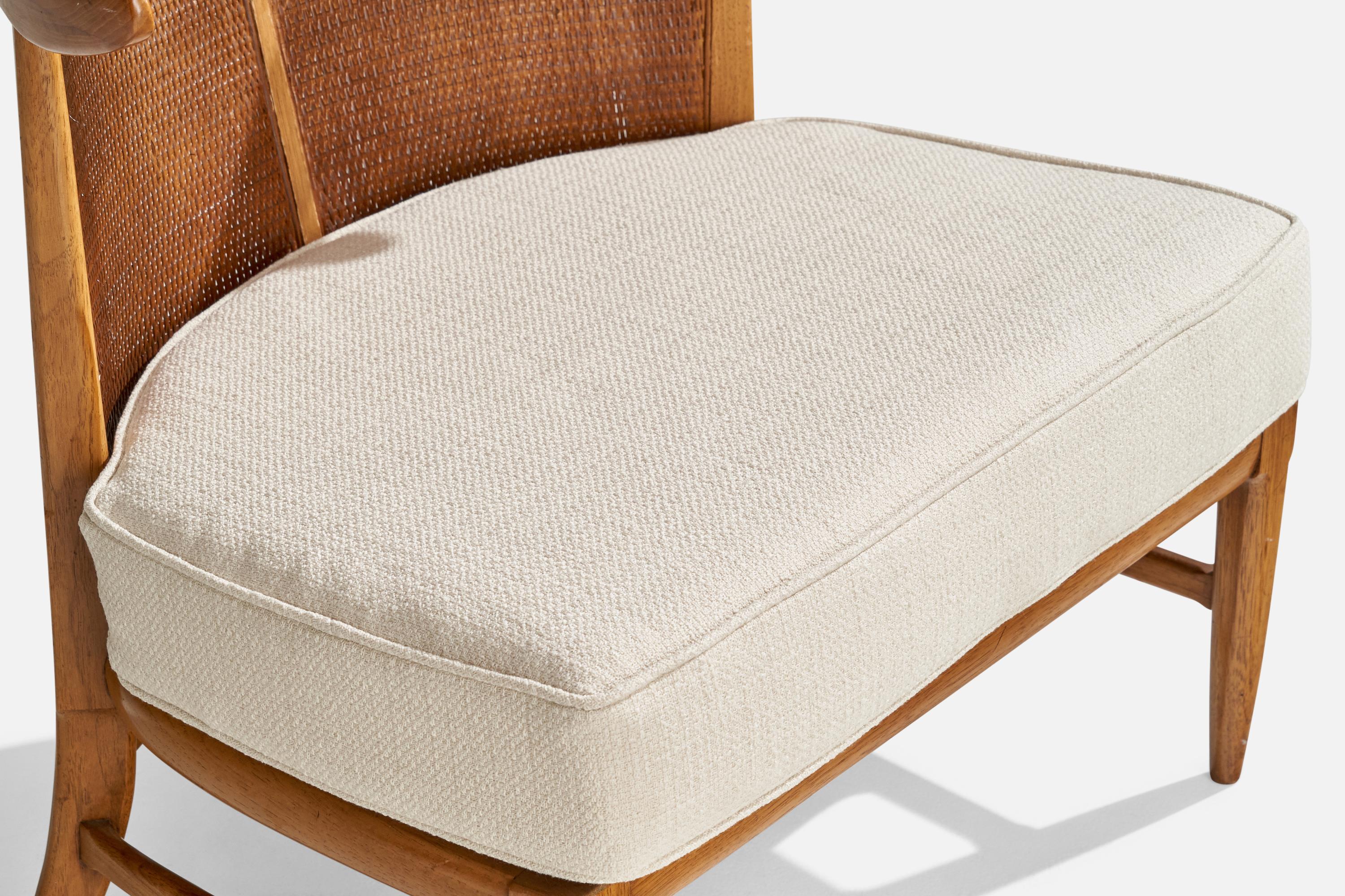 John Lubberts & Lambert Mulder, Slipper Chair, Walnut, Cane, Fabric, USA, 1950s 3