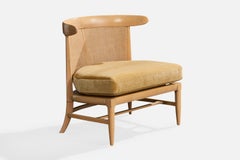 John Lubberts & Lambert Mulder, Slipper Chair, Wood, Cane, Velvet, USA, 1950s