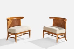 John Lubberts & Lambert Mulder, Slipper Chairs, Walnut, Cane, Fabric, USA, 1950s
