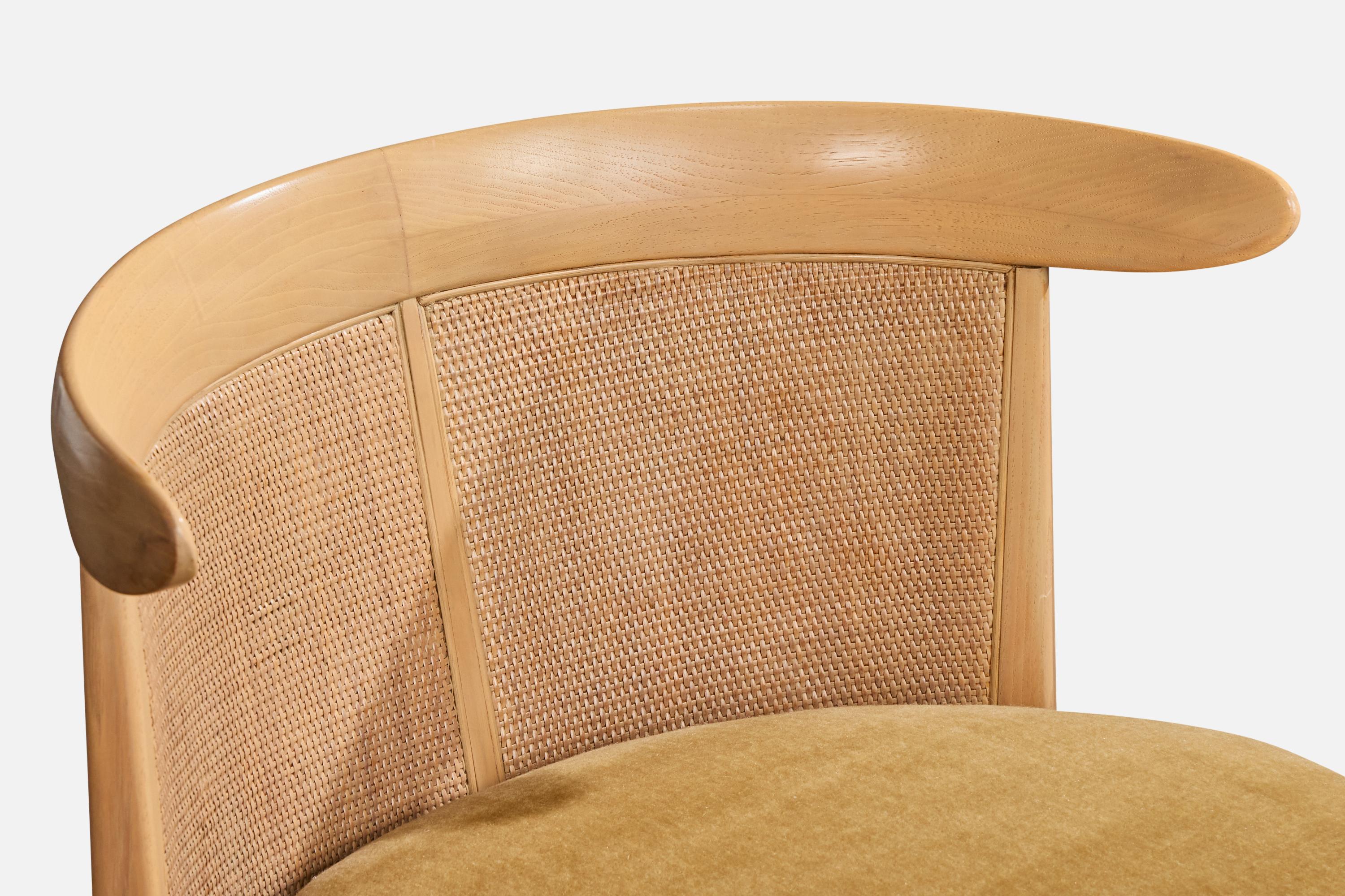 John Lubberts & Lambert Mulder, Pantoffelstühle, Holz, Rohr, Samt, USA, 1950er Jahre im Angebot 5