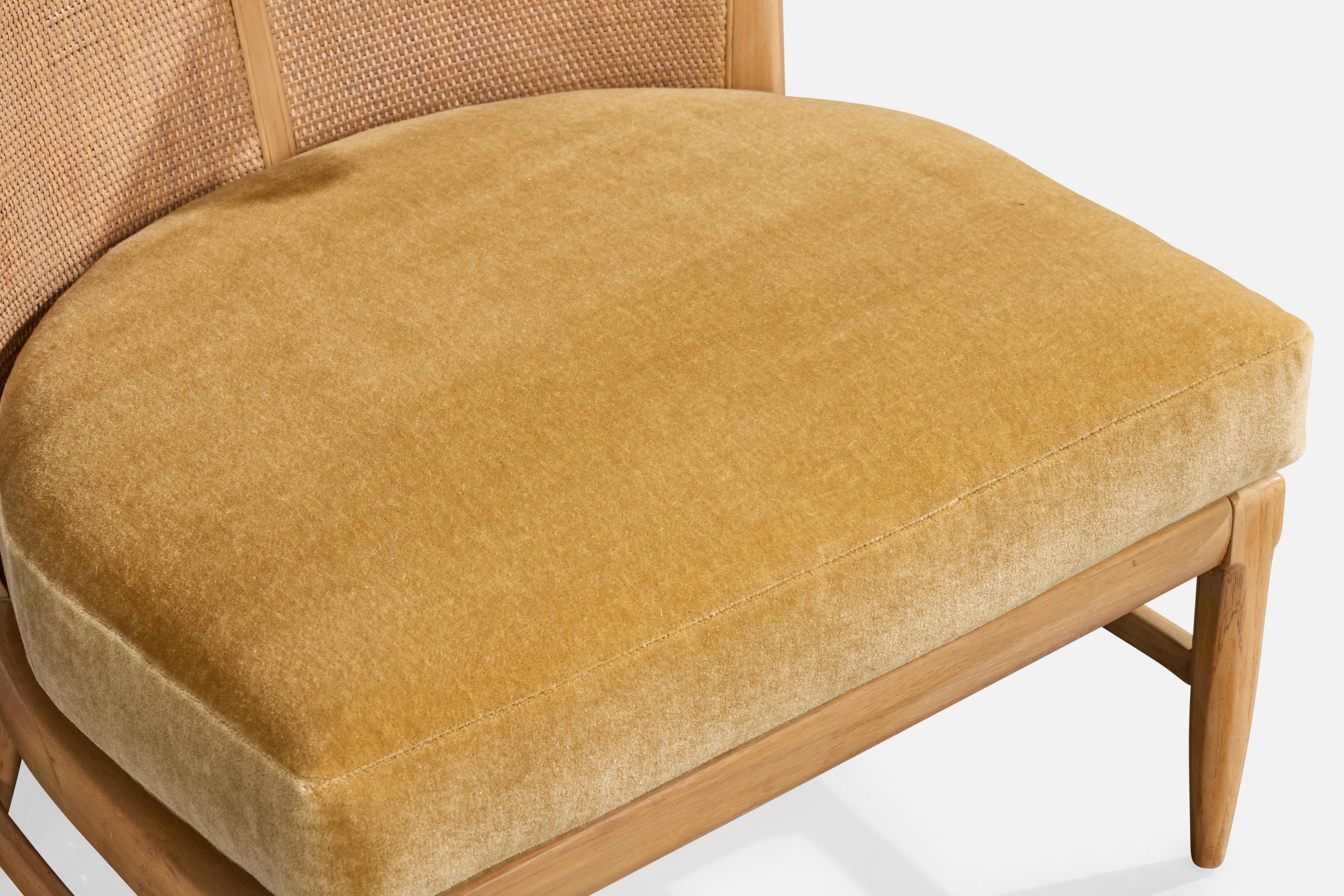 John Lubberts & Lambert Mulder, Pantoffelstühle, Holz, Rohr, Samt, USA, 1950er Jahre im Angebot 6