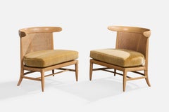 John Lubberts & Lambert Mulder, Slipper Chairs, Wood, Cane, Velvet, USA, 1950s