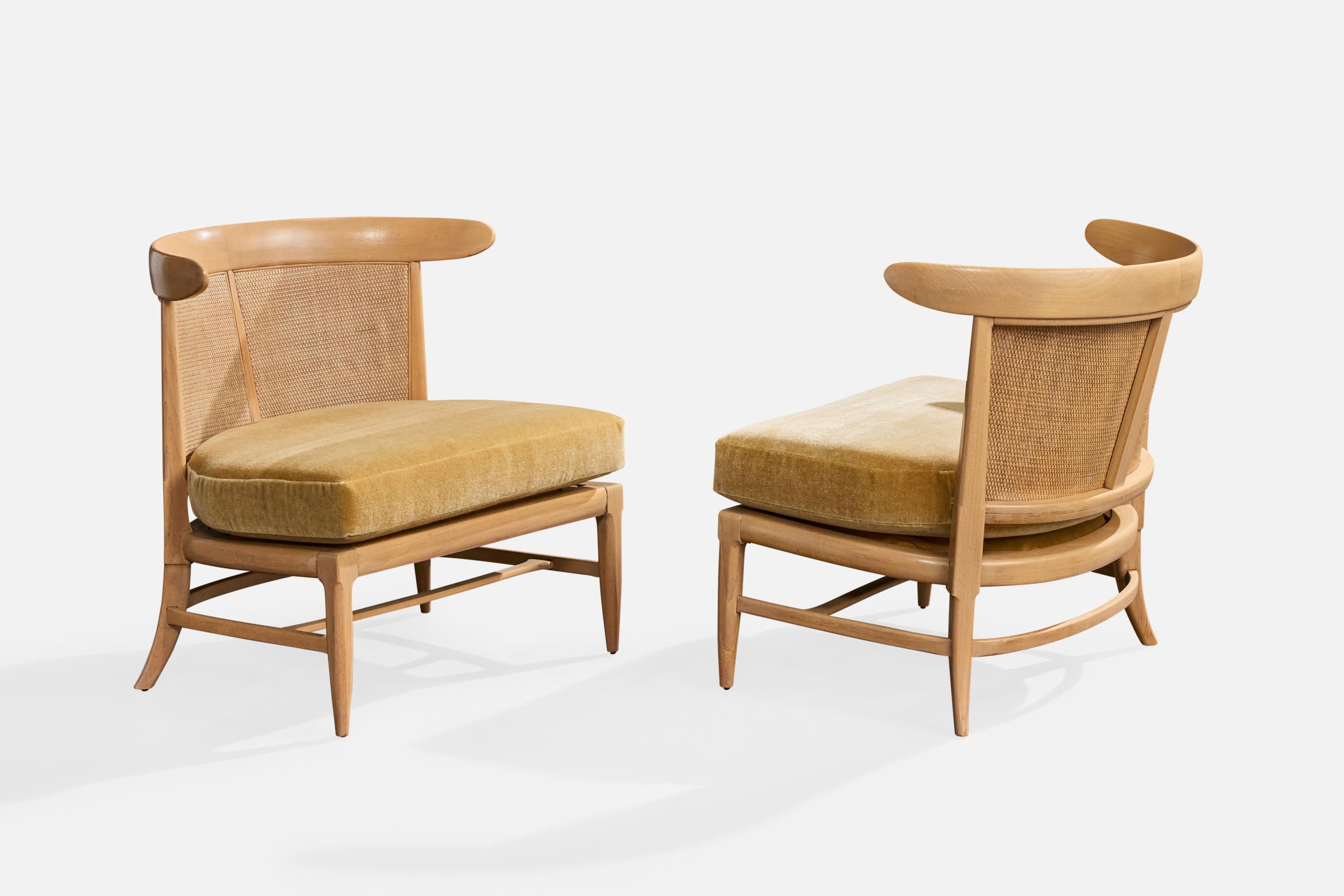 John Lubberts & Lambert Mulder, Pantoffelstühle, Holz, Rohr, Samt, USA, 1950er Jahre (Moderne der Mitte des Jahrhunderts) im Angebot