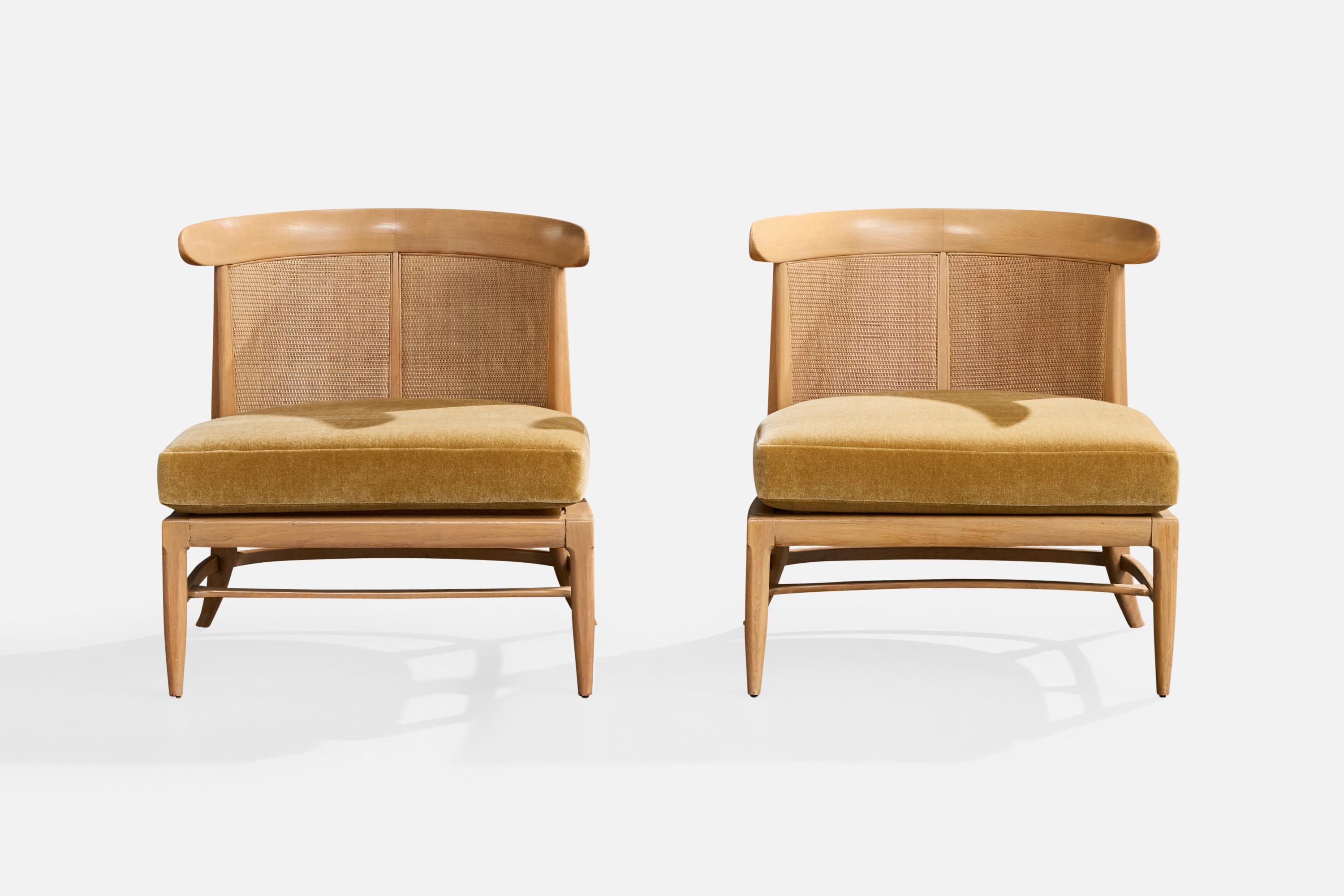 John Lubberts & Lambert Mulder, Pantoffelstühle, Holz, Rohr, Samt, USA, 1950er Jahre (amerikanisch) im Angebot