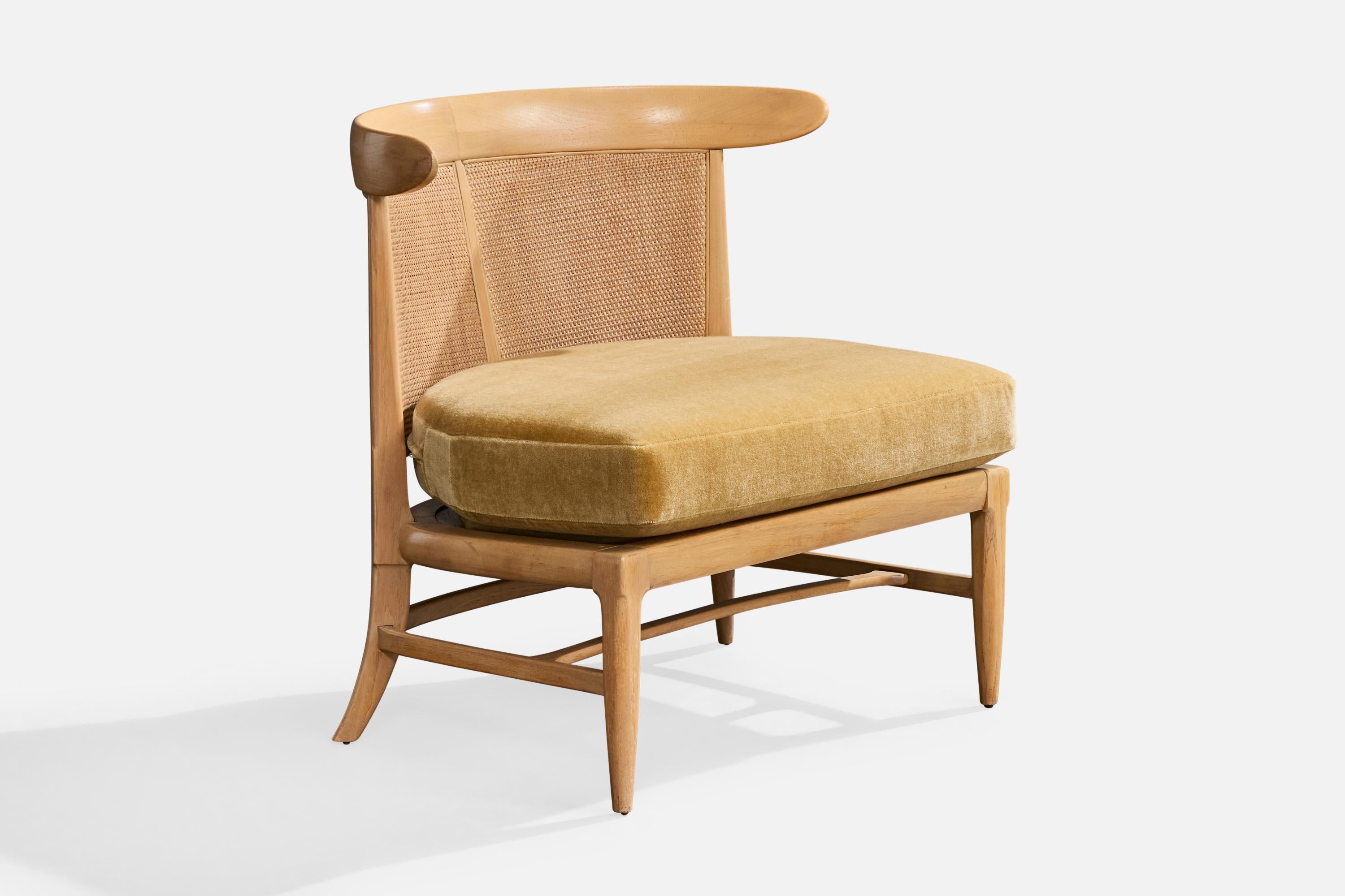 John Lubberts & Lambert Mulder, Pantoffelstühle, Holz, Rohr, Samt, USA, 1950er Jahre im Zustand „Relativ gut“ im Angebot in High Point, NC