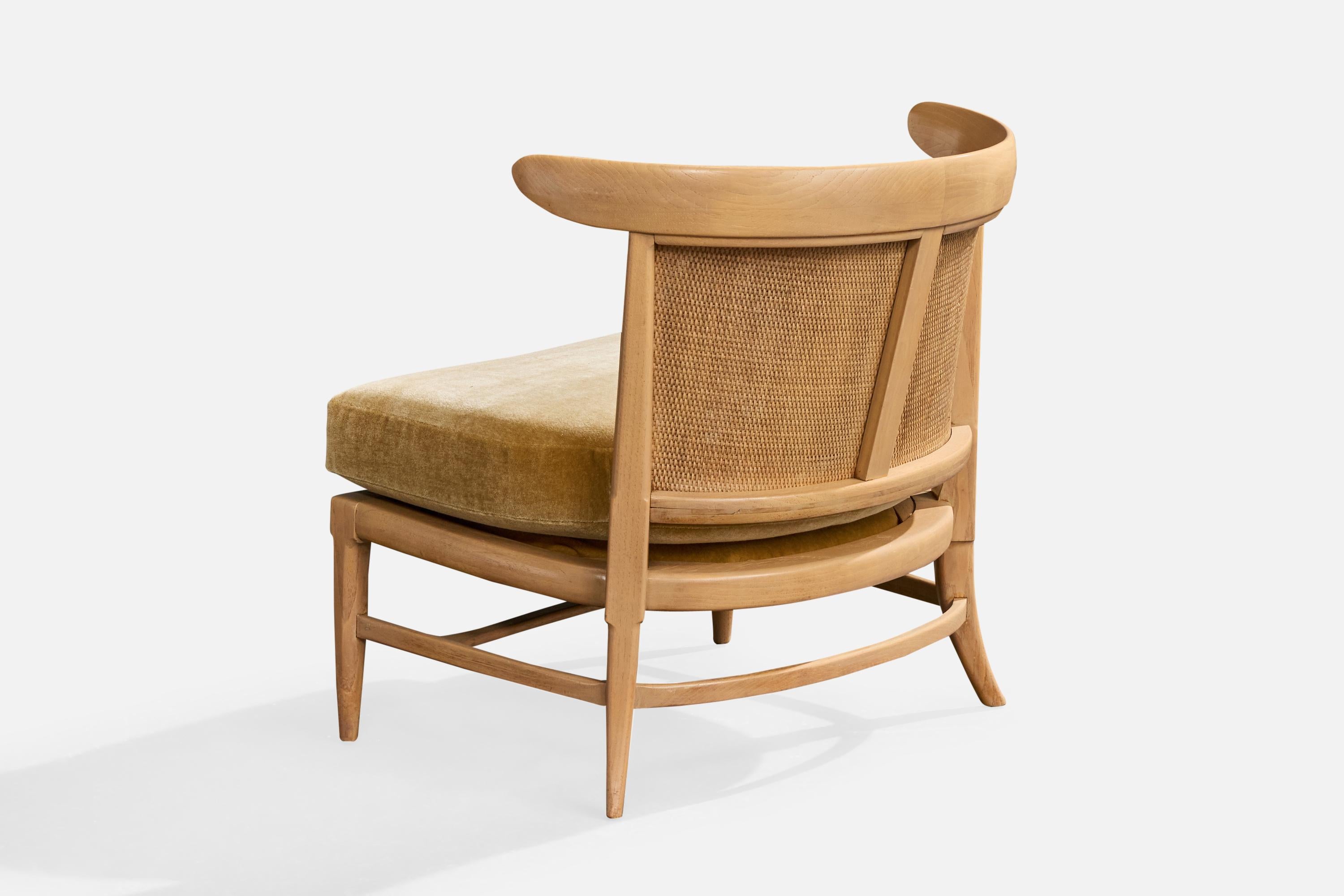 John Lubberts & Lambert Mulder, Pantoffelstühle, Holz, Rohr, Samt, USA, 1950er Jahre im Angebot 1