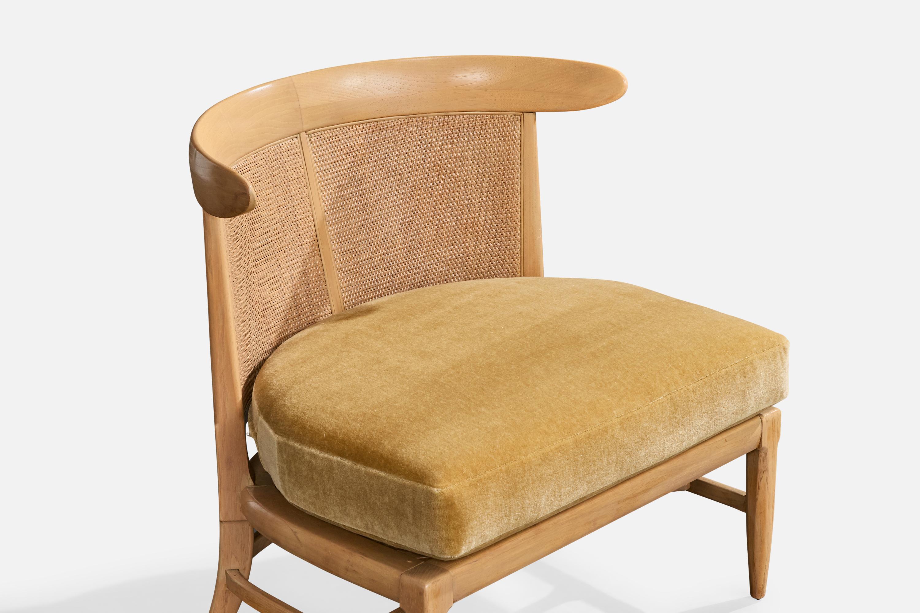 John Lubberts & Lambert Mulder, Pantoffelstühle, Holz, Rohr, Samt, USA, 1950er Jahre im Angebot 2