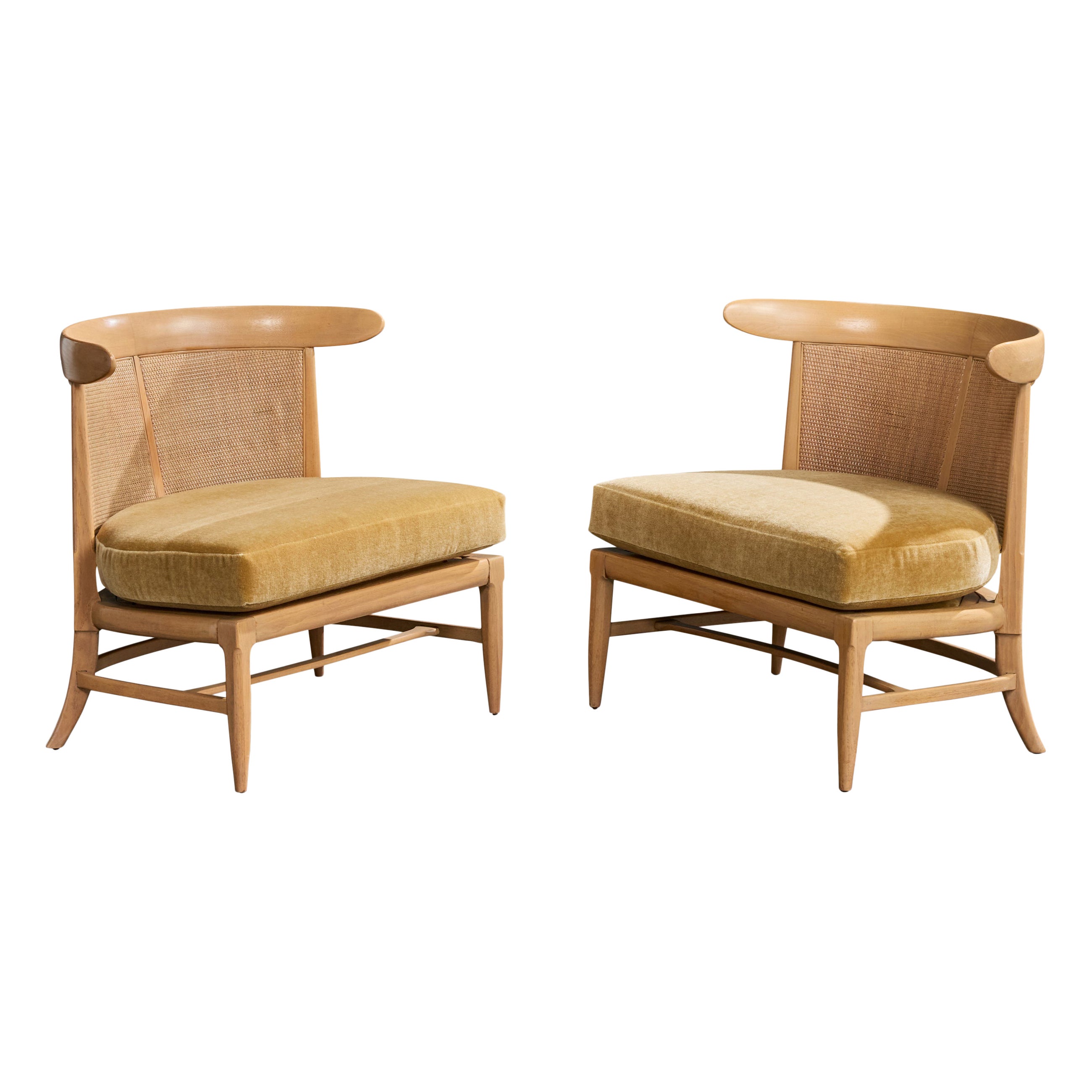 John Lubberts 
Lambert Mulder, Pantoffelstühle, Holz, Rohr, Samt, USA, 1950er Jahre im Angebot