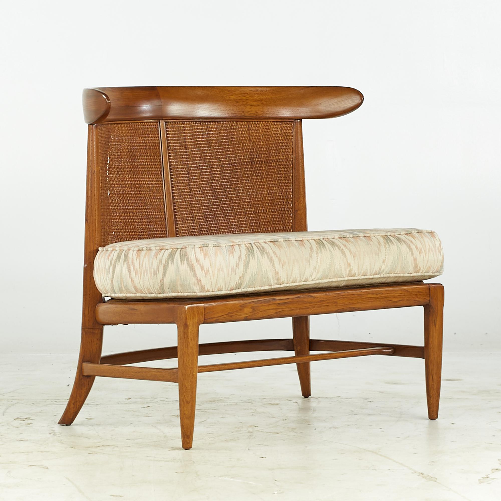 Mid-Century Modern John Lubberts Lambert Mulder Tomlinson MCM Cane and Walnut Slipper Chair, Pair For Sale