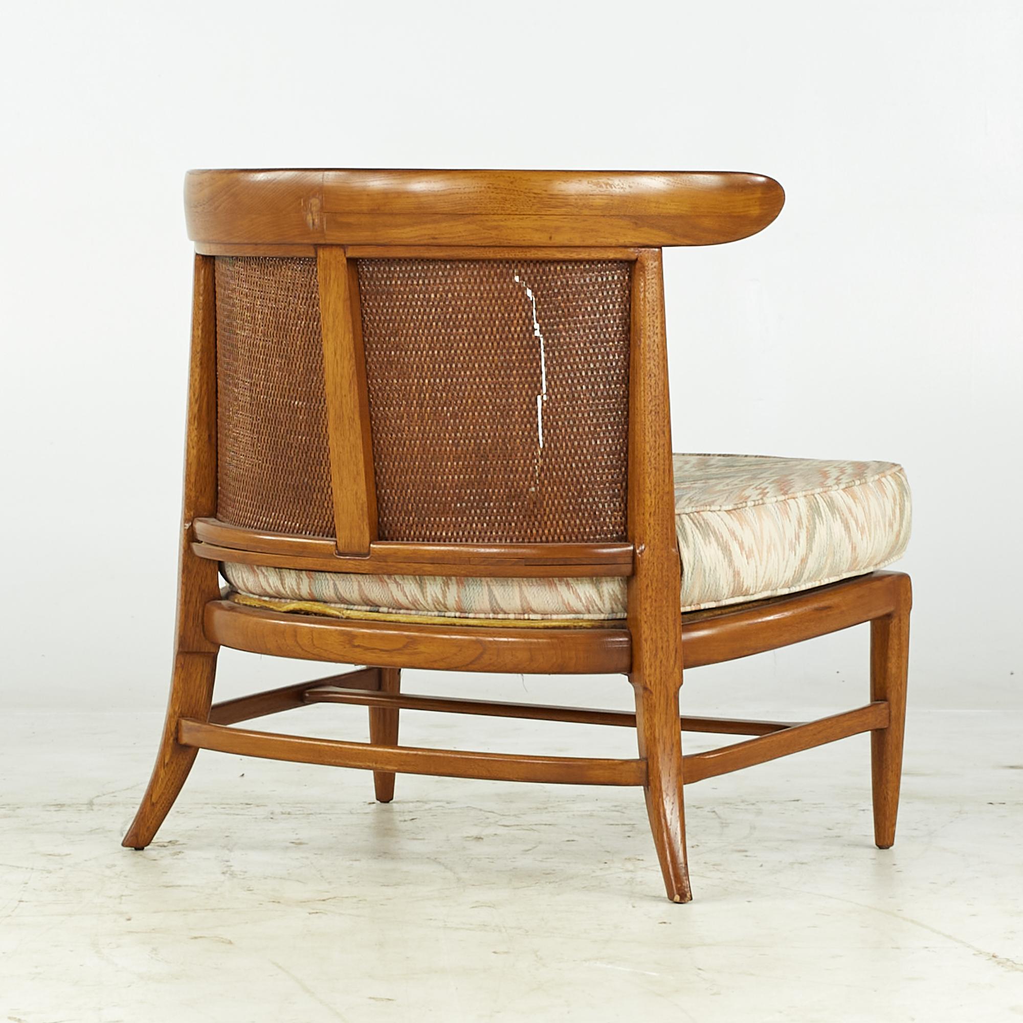 Late 20th Century John Lubberts Lambert Mulder Tomlinson MCM Cane and Walnut Slipper Chair, Pair For Sale