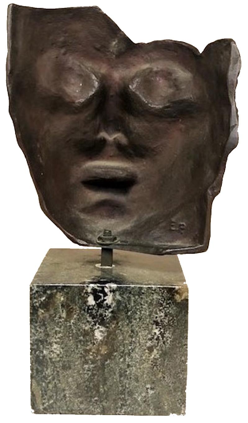 Patinated John Lundquist, Head of a Woman, Swedish Modernist Bronze Sculpture, Ca. 1960s