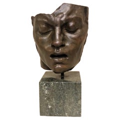John Lundquist, Head of a Woman, Swedish Modernist Bronze Sculpture, Ca. 1960s