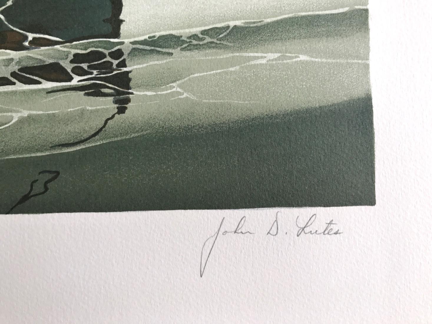 CAY RUNNER Litografía firmada, Barco corredor realista en aguas tranquilas, Arte marino en venta 2