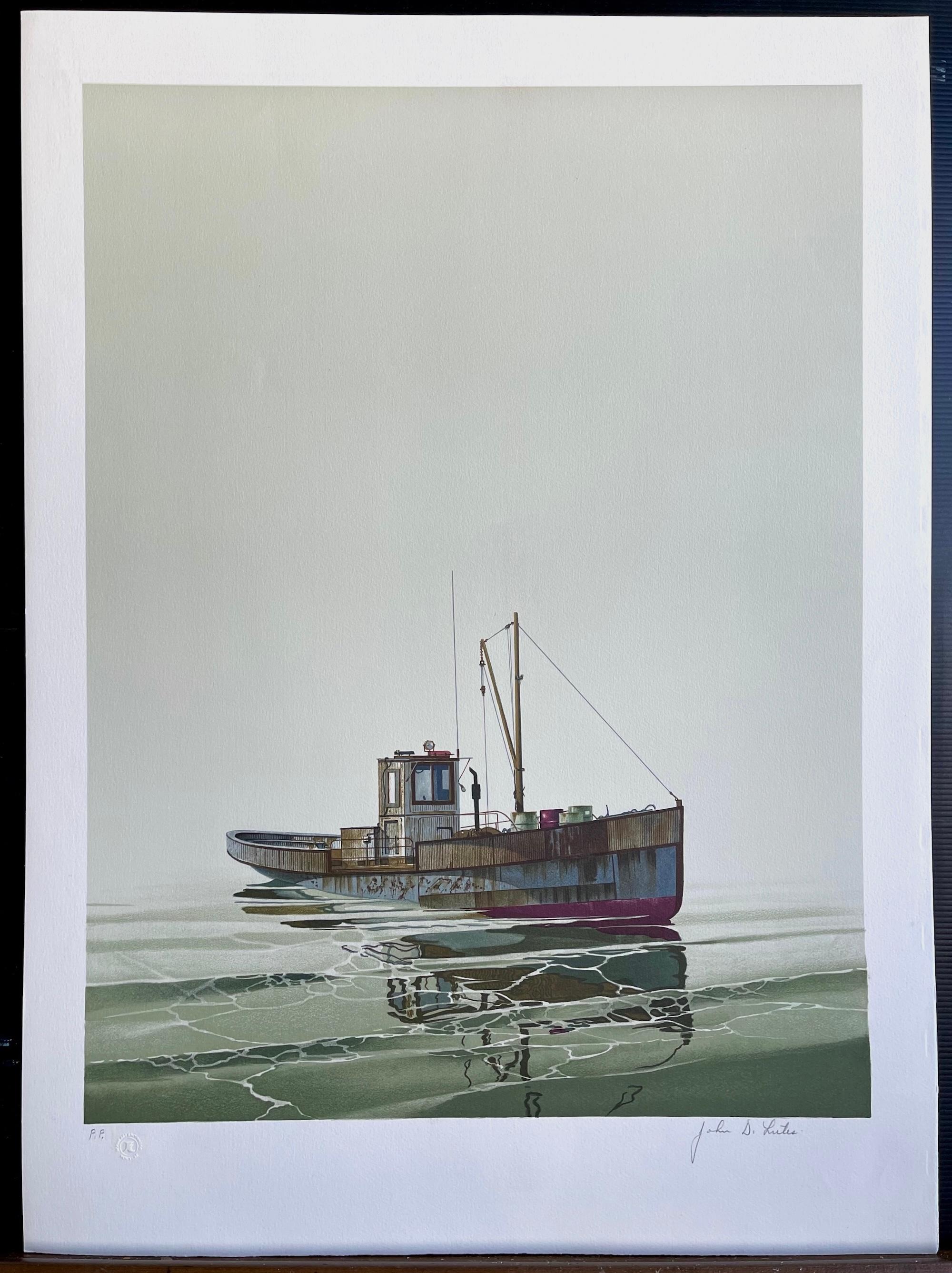 CAY RUNNER Signed Lithograph, Realistic Runner Boat on Calm Water, Marine Art For Sale 4