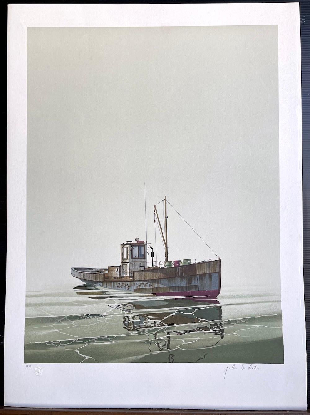 John Lutes CAY RUNNER Signed Lithograph, Realistic Runner Boat on