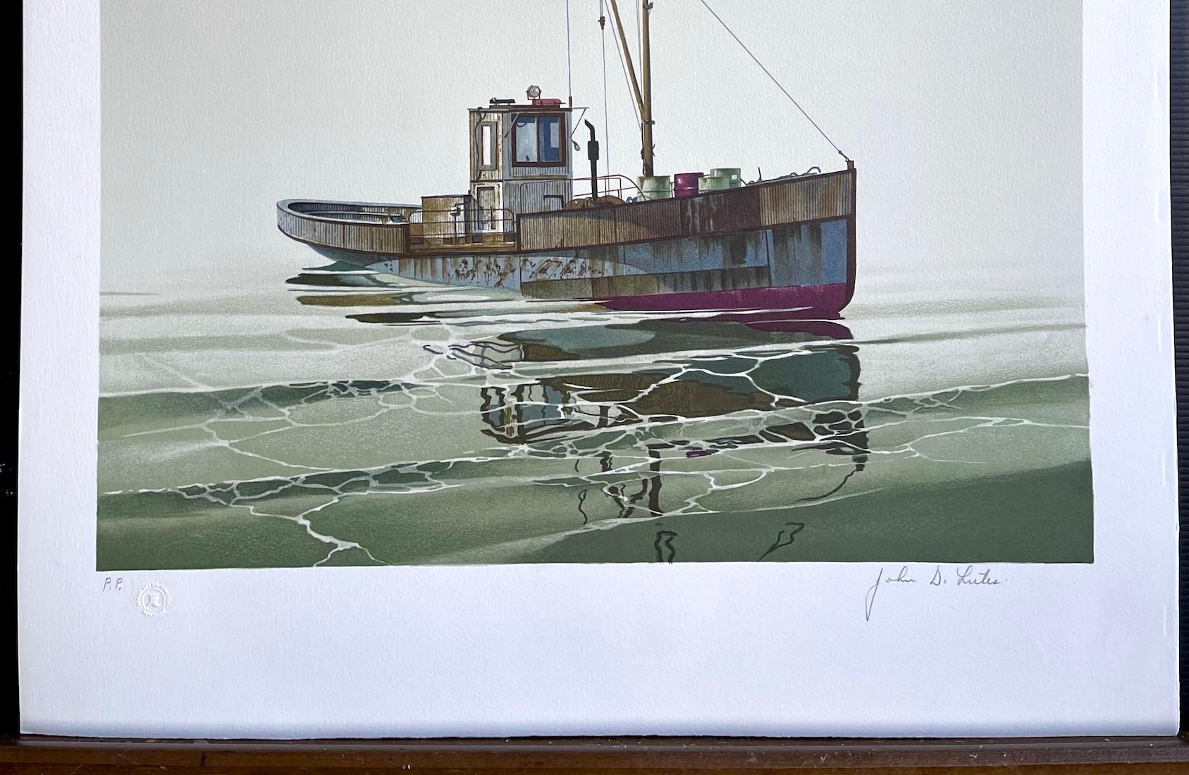 CAY RUNNER Signed Lithograph, Realistic Runner Boat on Calm Water, Marine Art For Sale 3