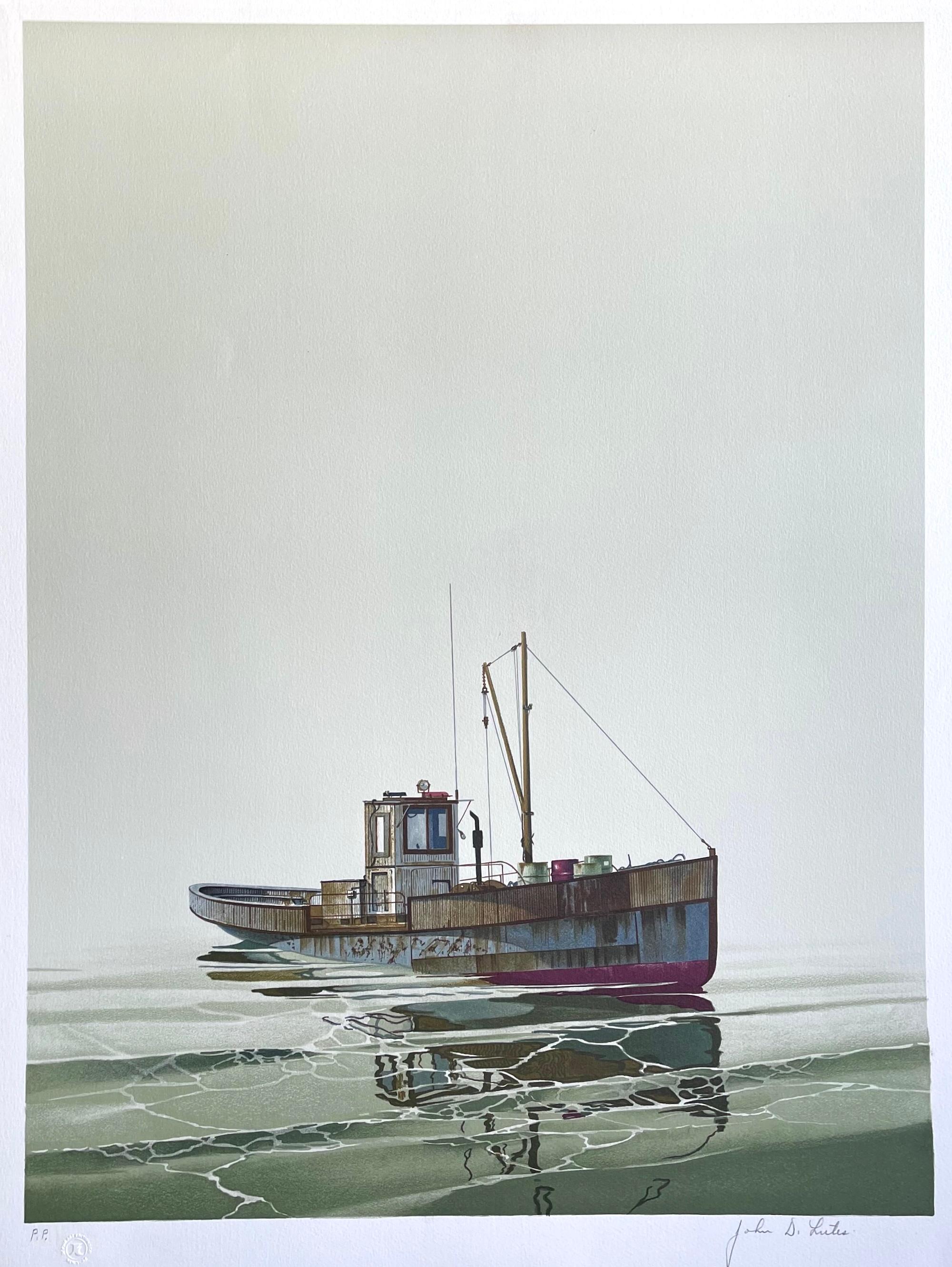 CAY RUNNER Signed Lithograph, Realistic Runner Boat on Calm Water, Marine Art