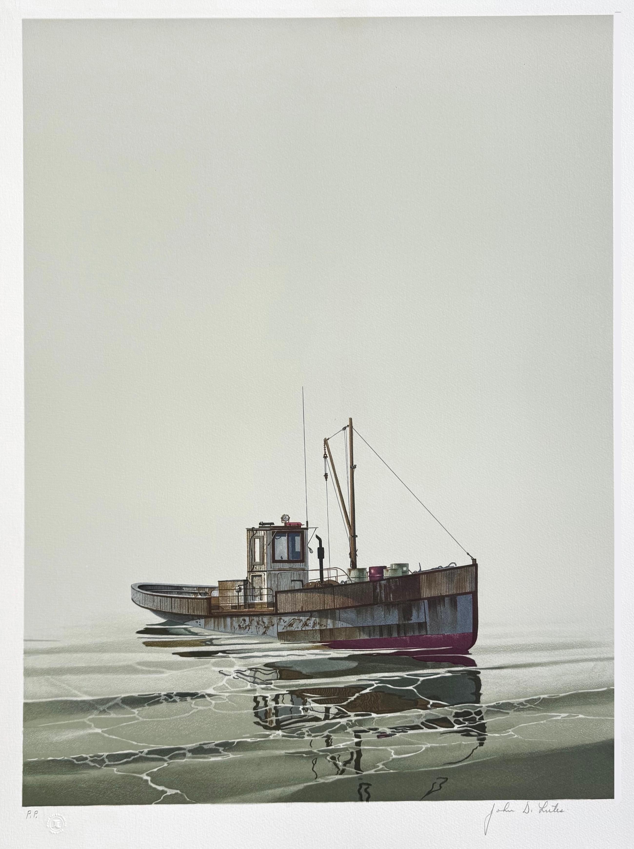 CAY RUNNER Signed Lithograph, Realistic Runner Boat on Calm Water, Marine Art