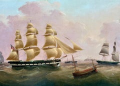 English 19th century portrait of the Clipper ship Crescent at sea in full sail