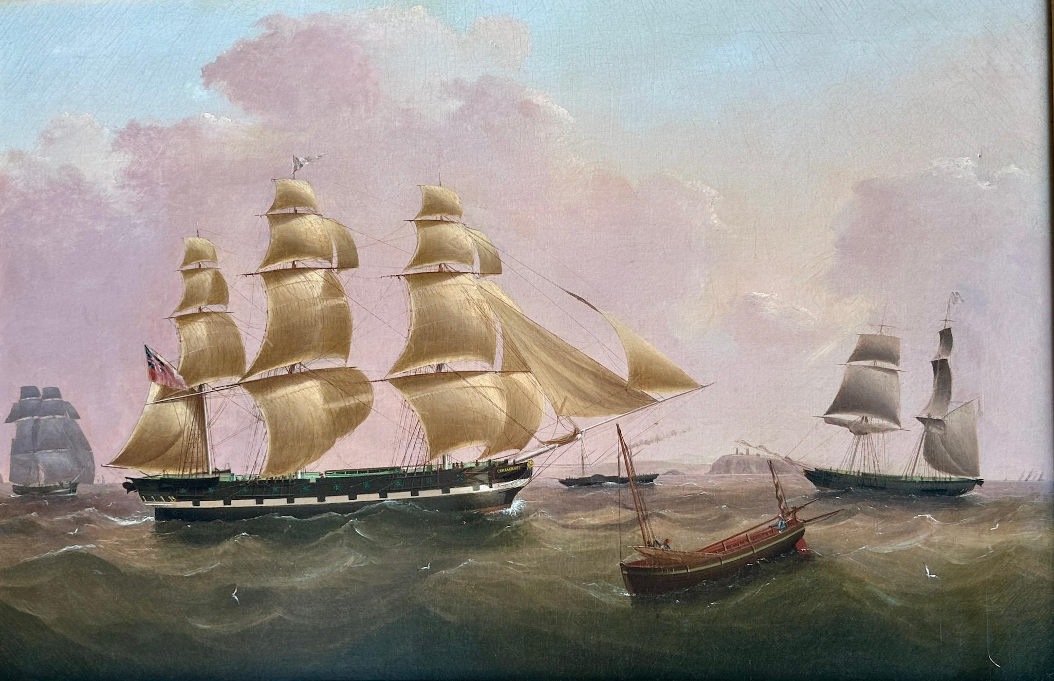 English 19th century portrait of the Clipper ship Crescent at sea in full sail - Victorian Painting by John Lynn