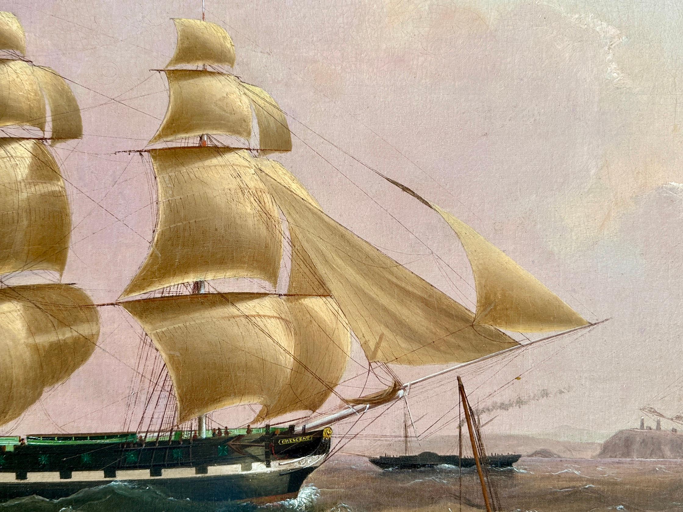 English 19th century portrait of the Clipper ship Crescent at sea in full sail For Sale 1