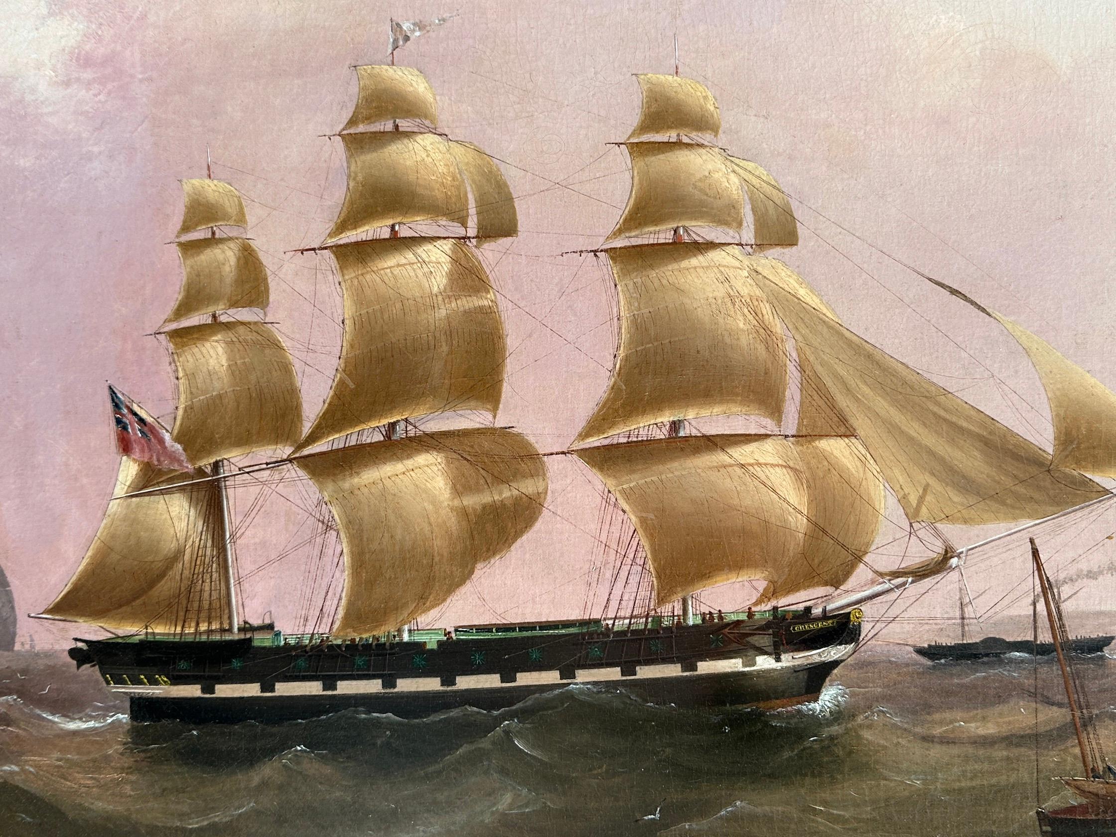 English 19th century portrait of the Clipper ship Crescent at sea in full sail For Sale 2